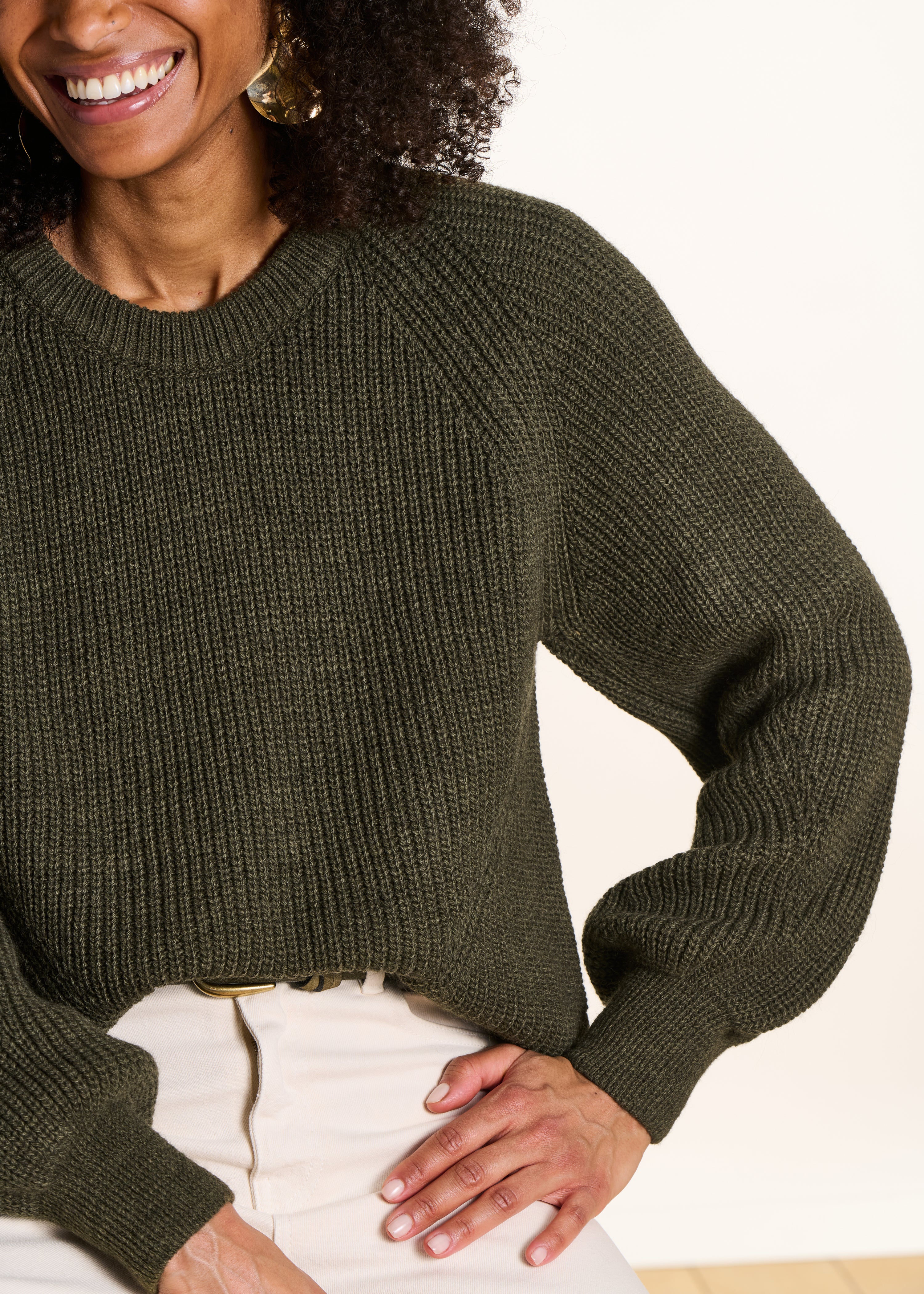 Long sleeve round neck khaki sweater