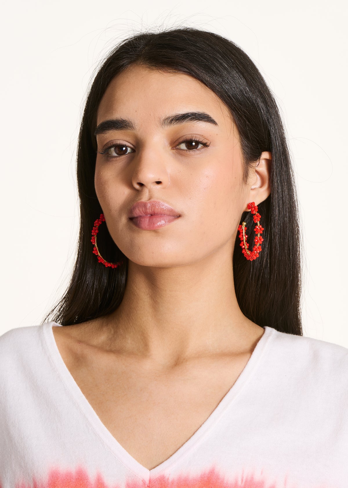 Boucles d'oreilles créoles fleurs à perles orange