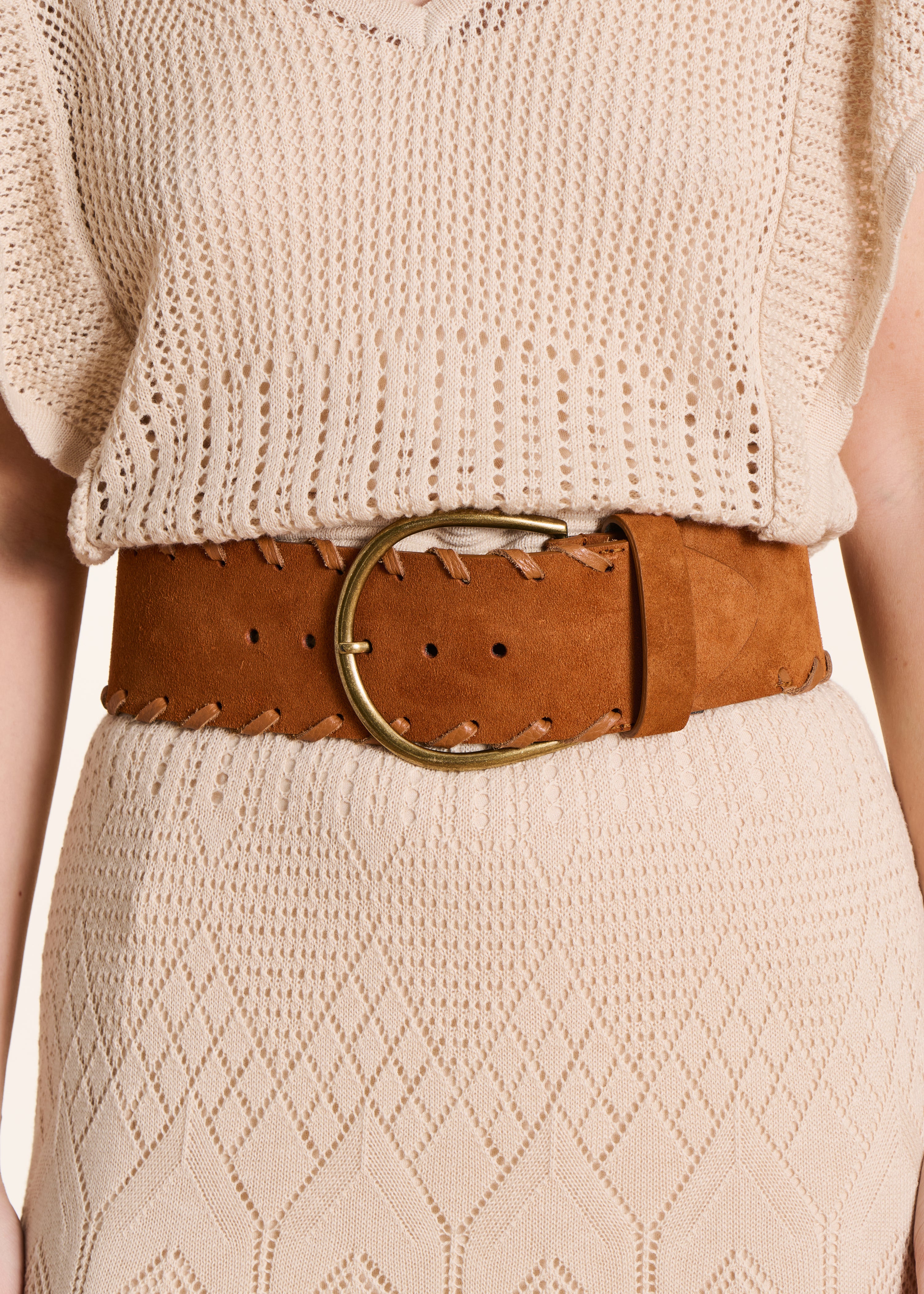 Ceinture large marron en cuir