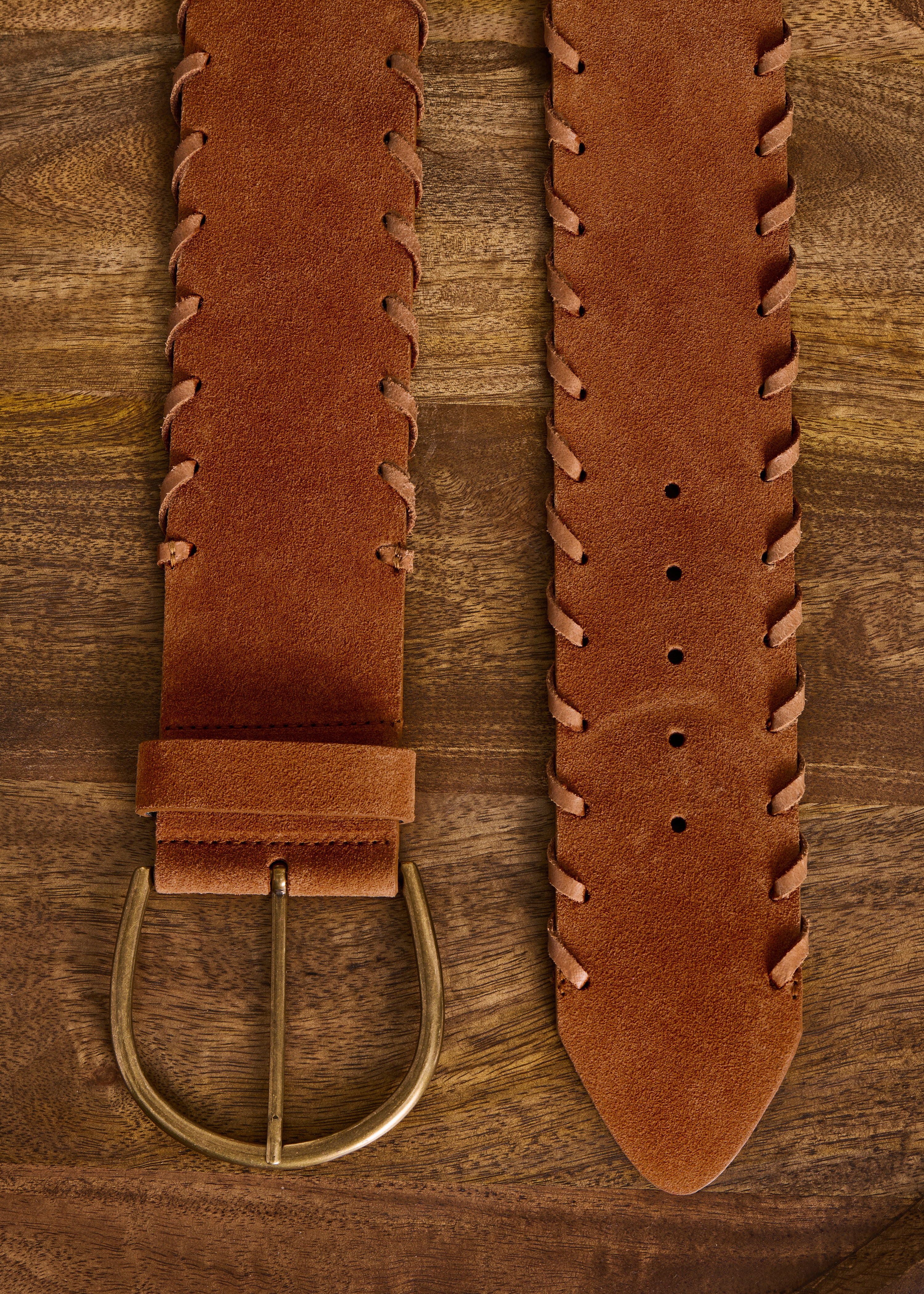 Ceinture large marron en cuir