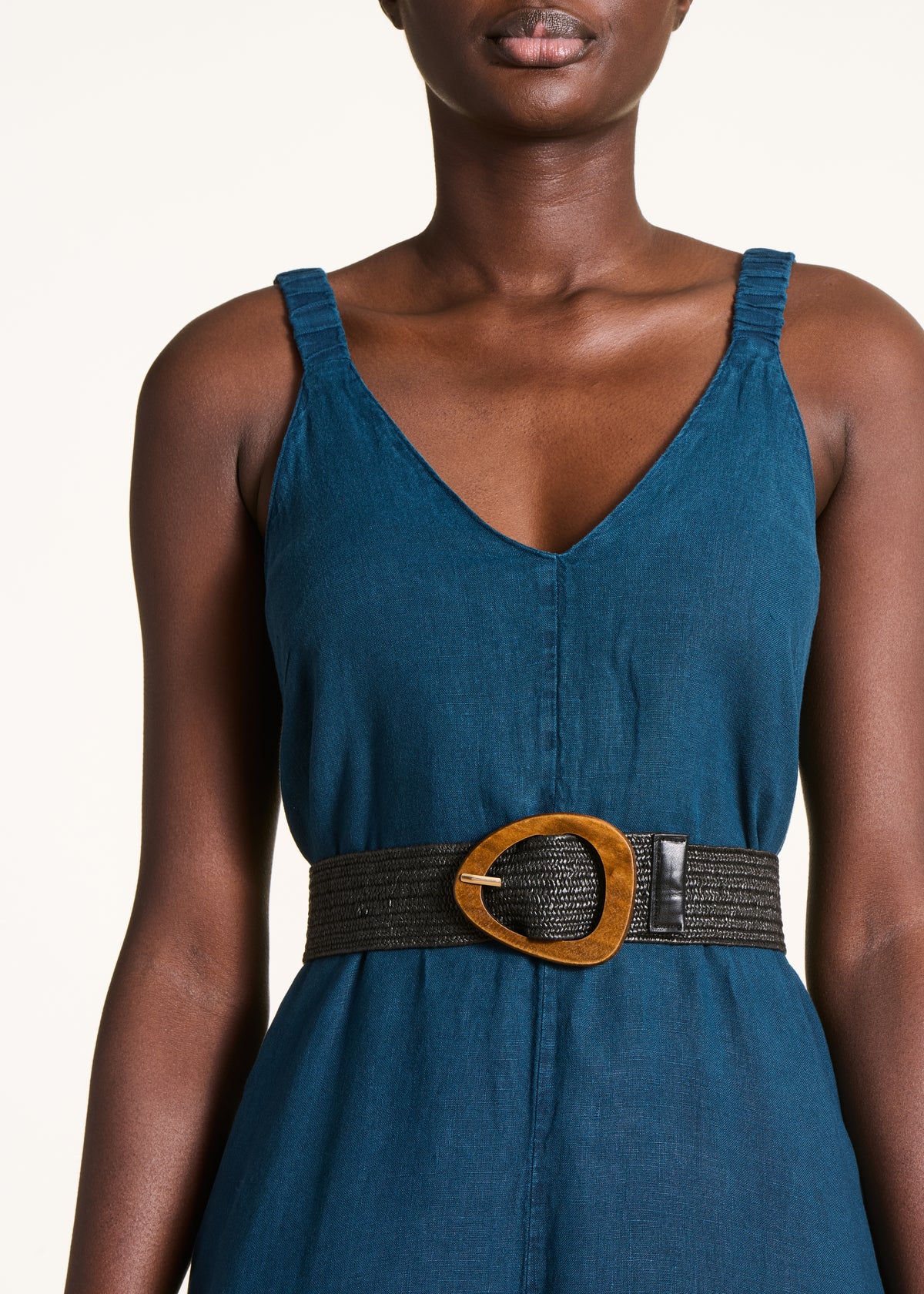 Ceinture noire élastiquée boucle en bois