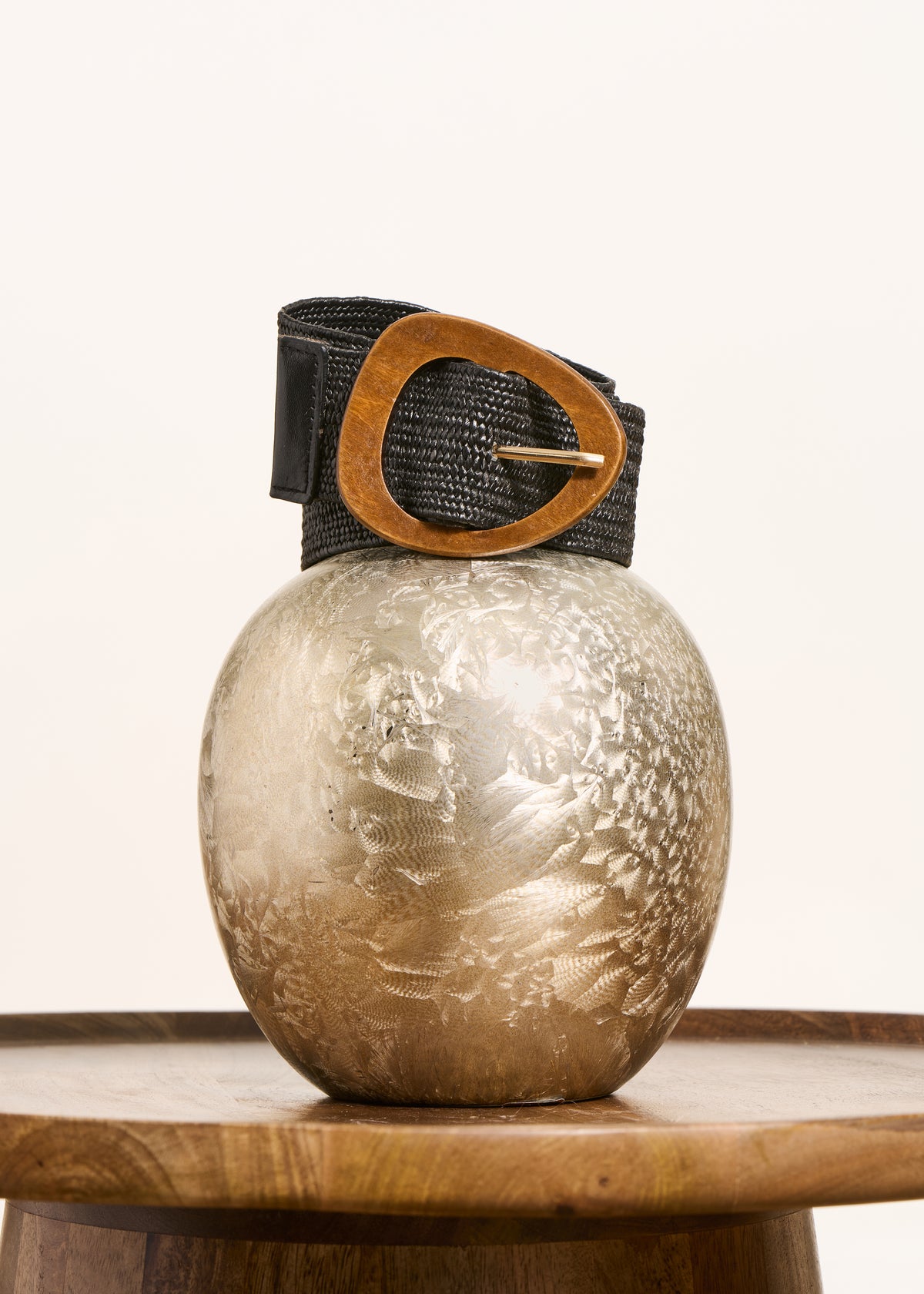 Ceinture noire élastiquée boucle en bois