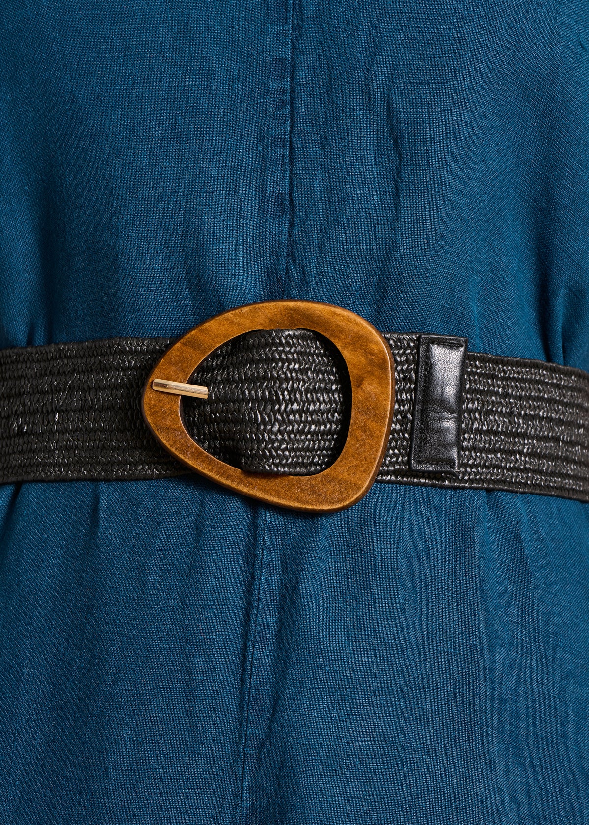 Ceinture noire élastiquée boucle en bois