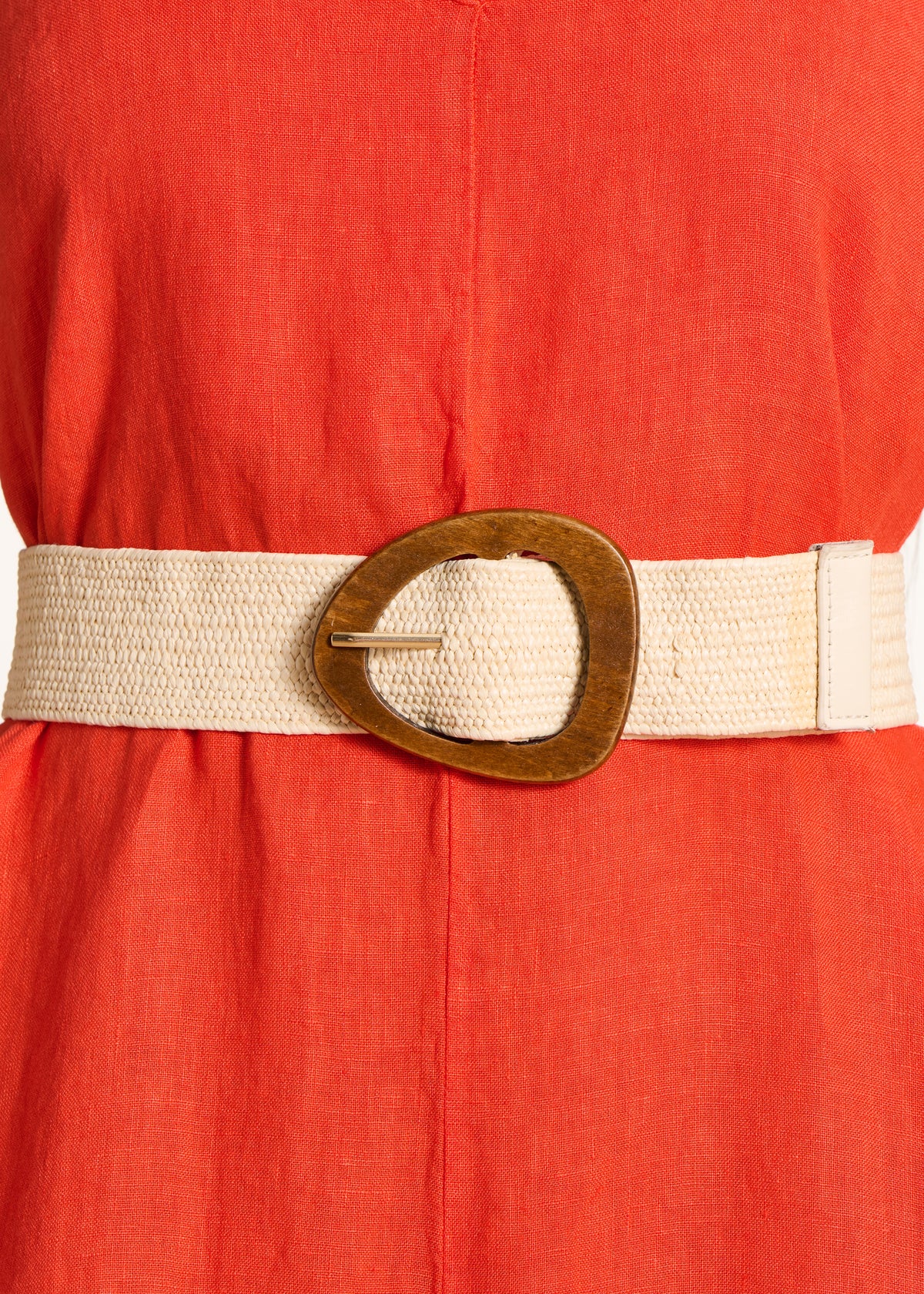 Ceinture écrue élastiquée boucle en bois