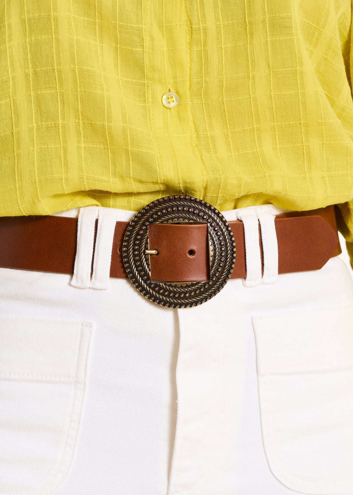 Ceinture camel en cuir boucle ronde