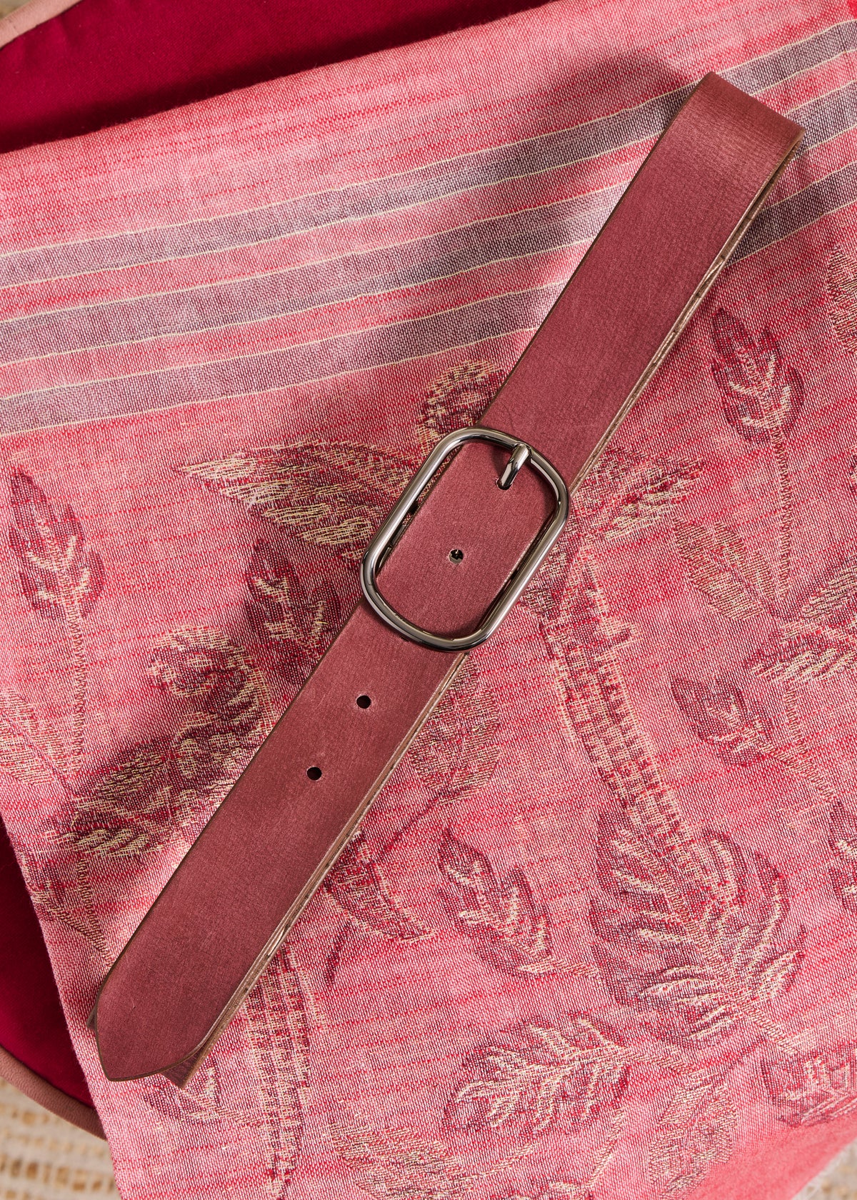 Ceinture en cuir réversible bordeaux et doré