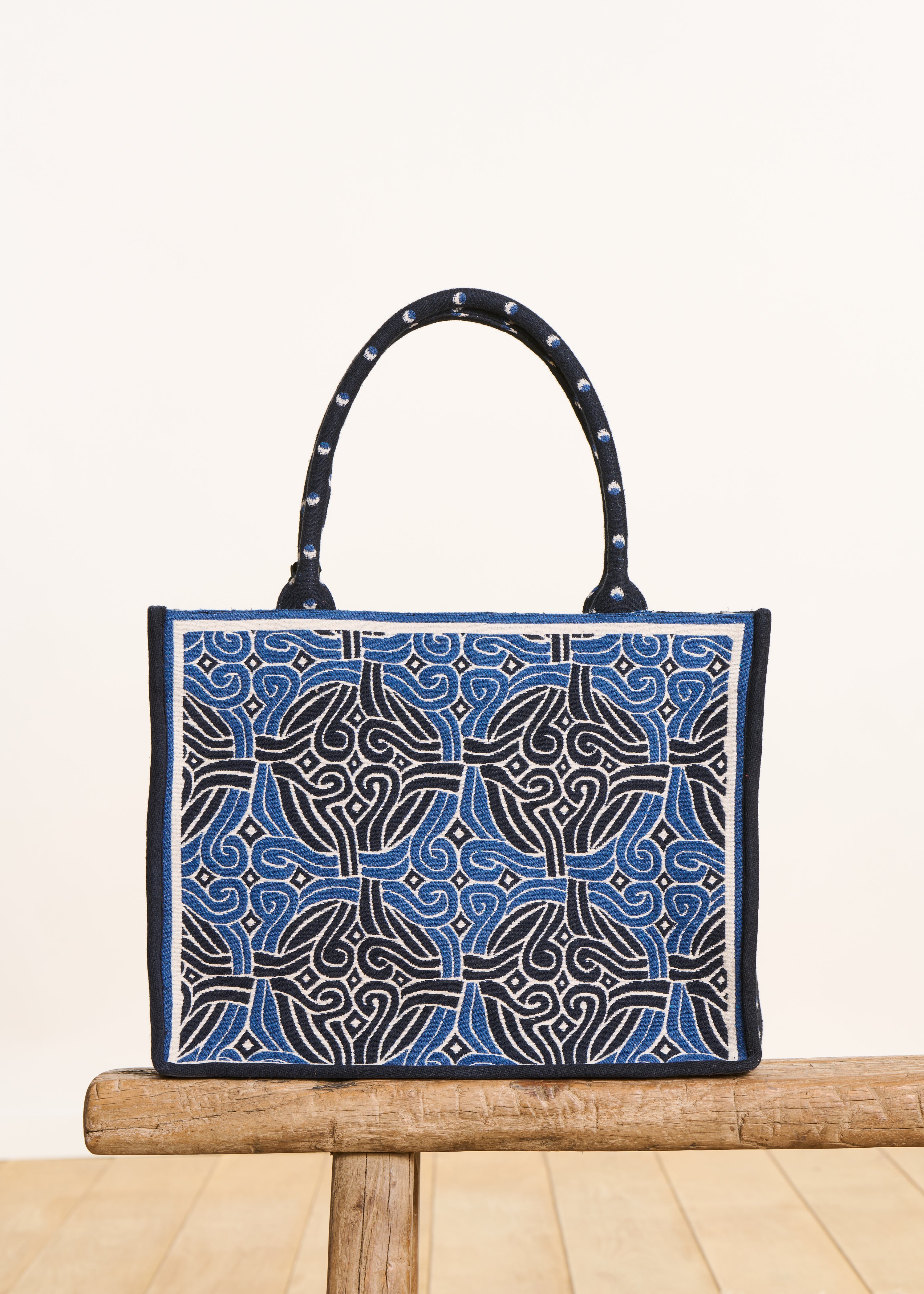 Blue jacquard tote bag