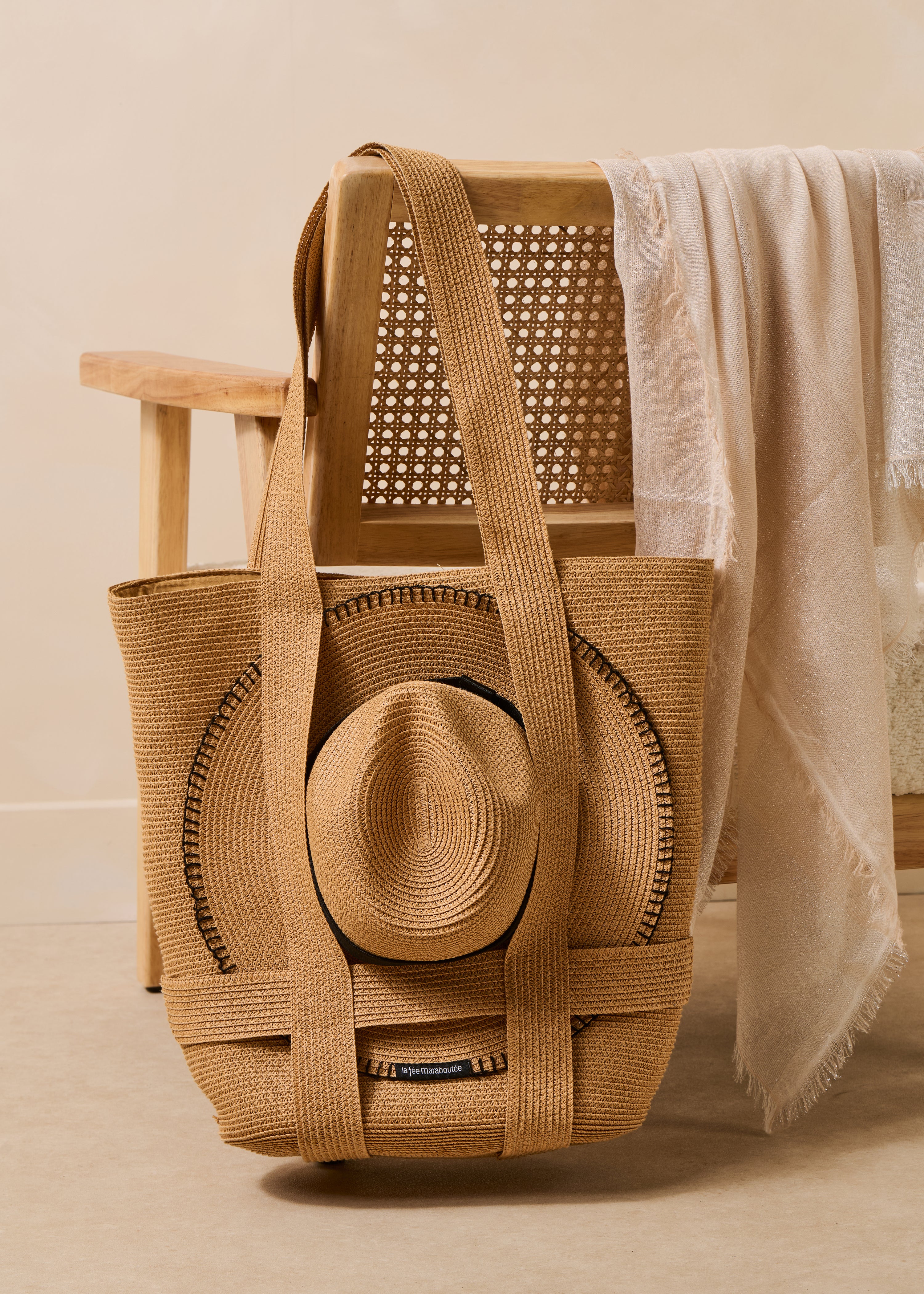 Bolso tote beige de paja