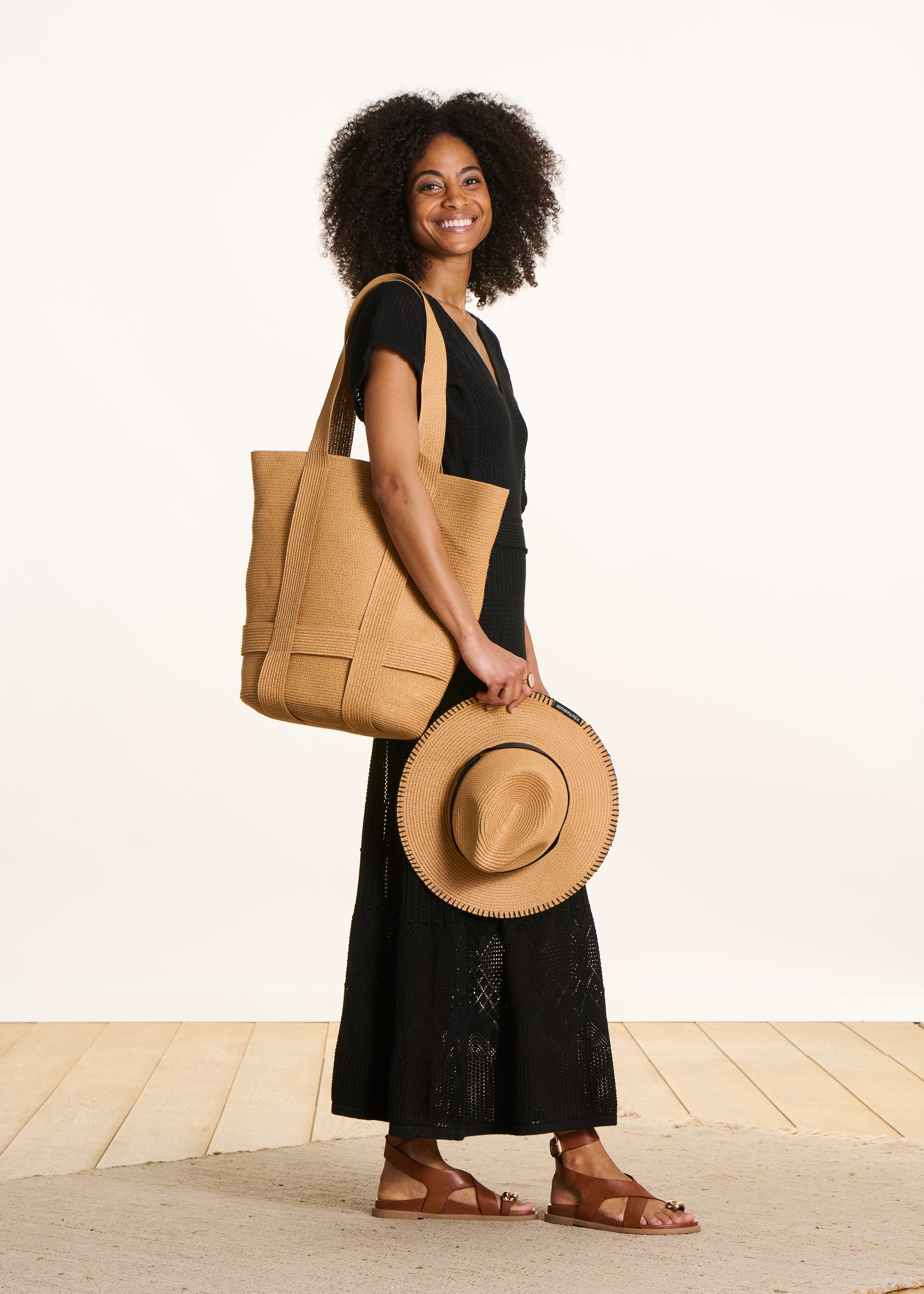 Bolso tote beige de paja