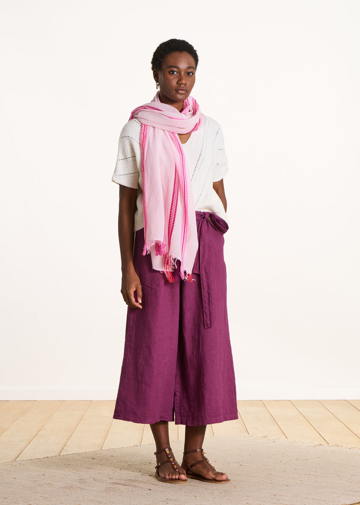 Foulard à rayures fantaisie roses