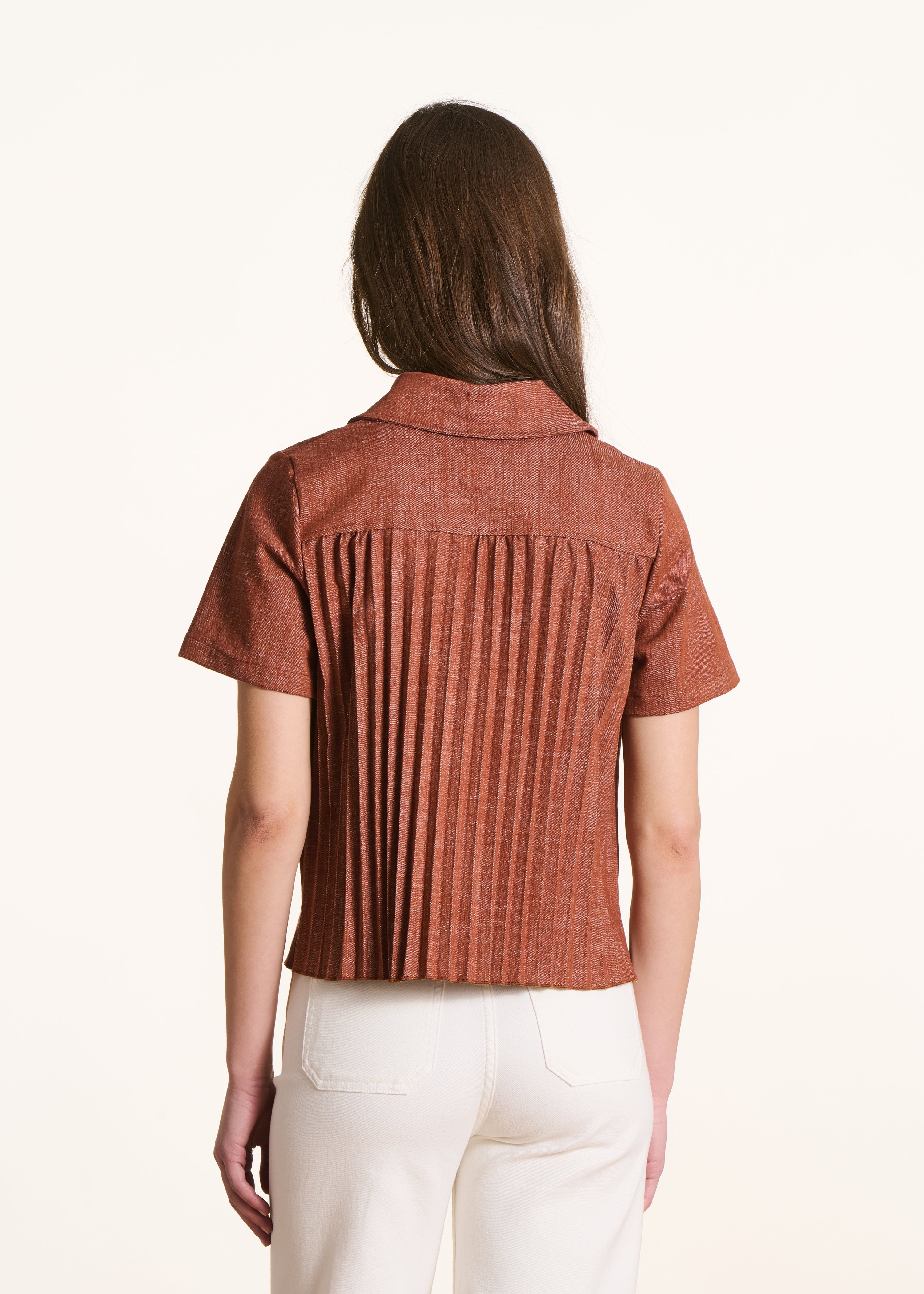 Chemise manches courtes en denim terracotta