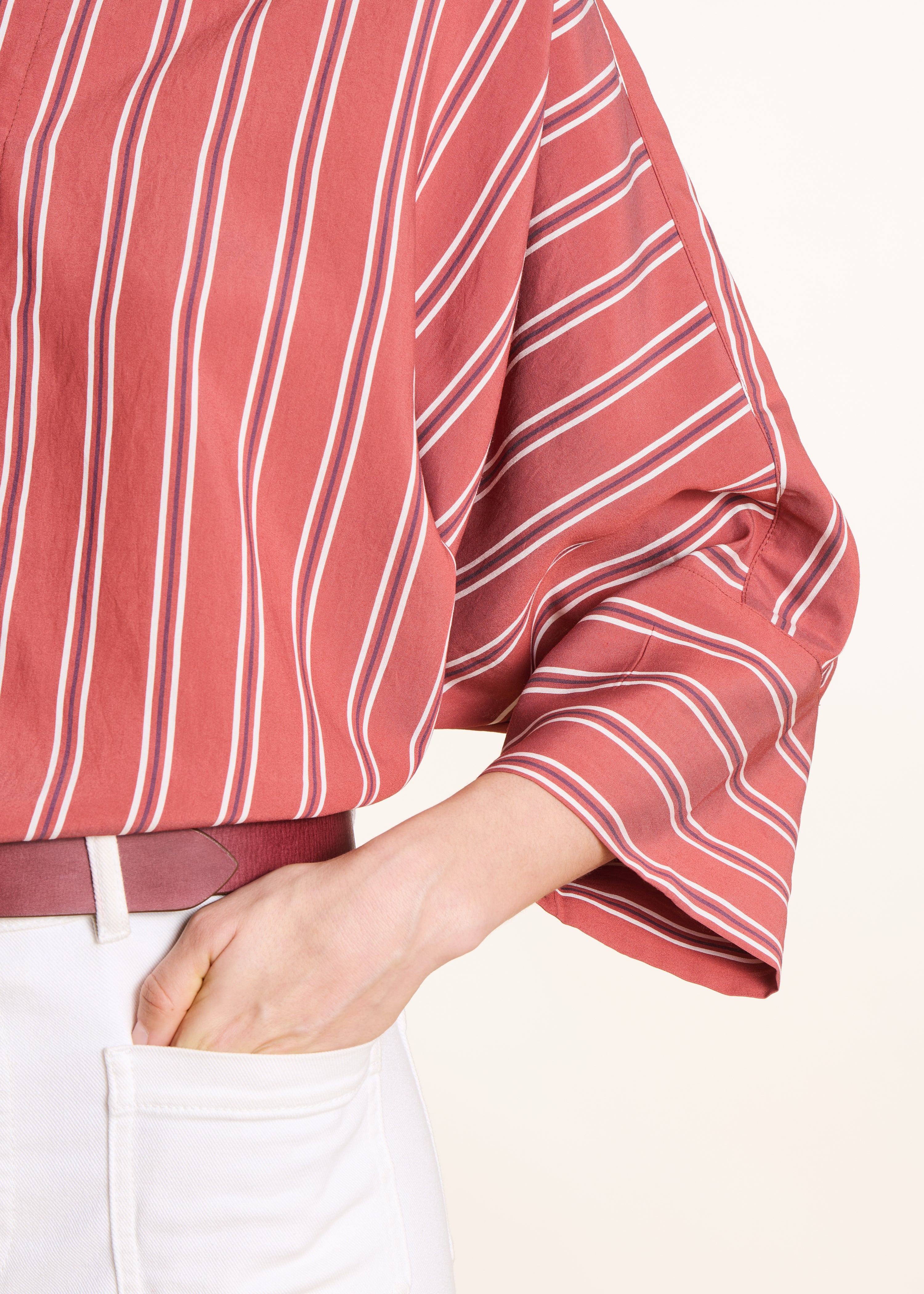 Chemise oversize rayée rouge en popeline