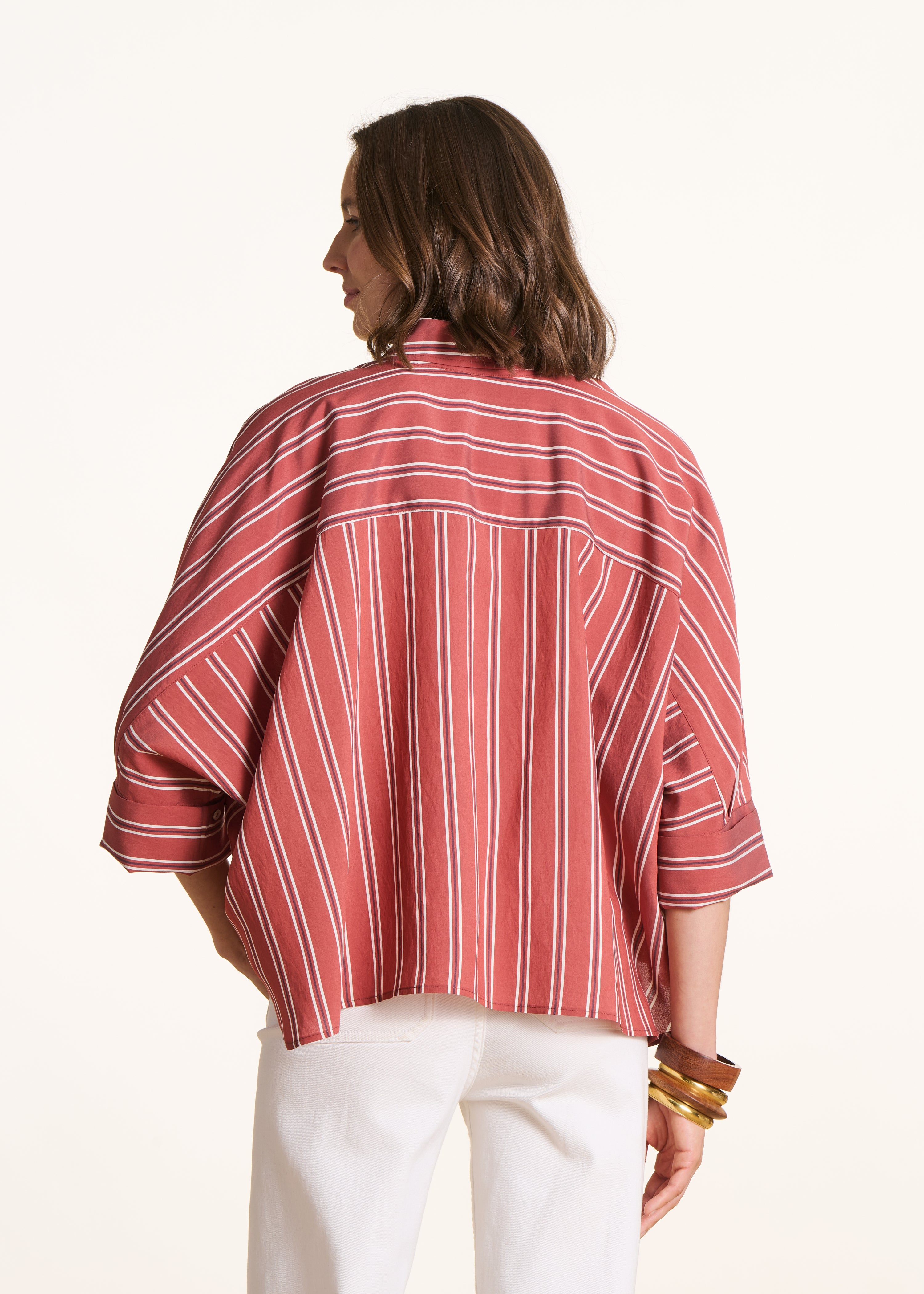 Chemise oversize rayée rouge en popeline
