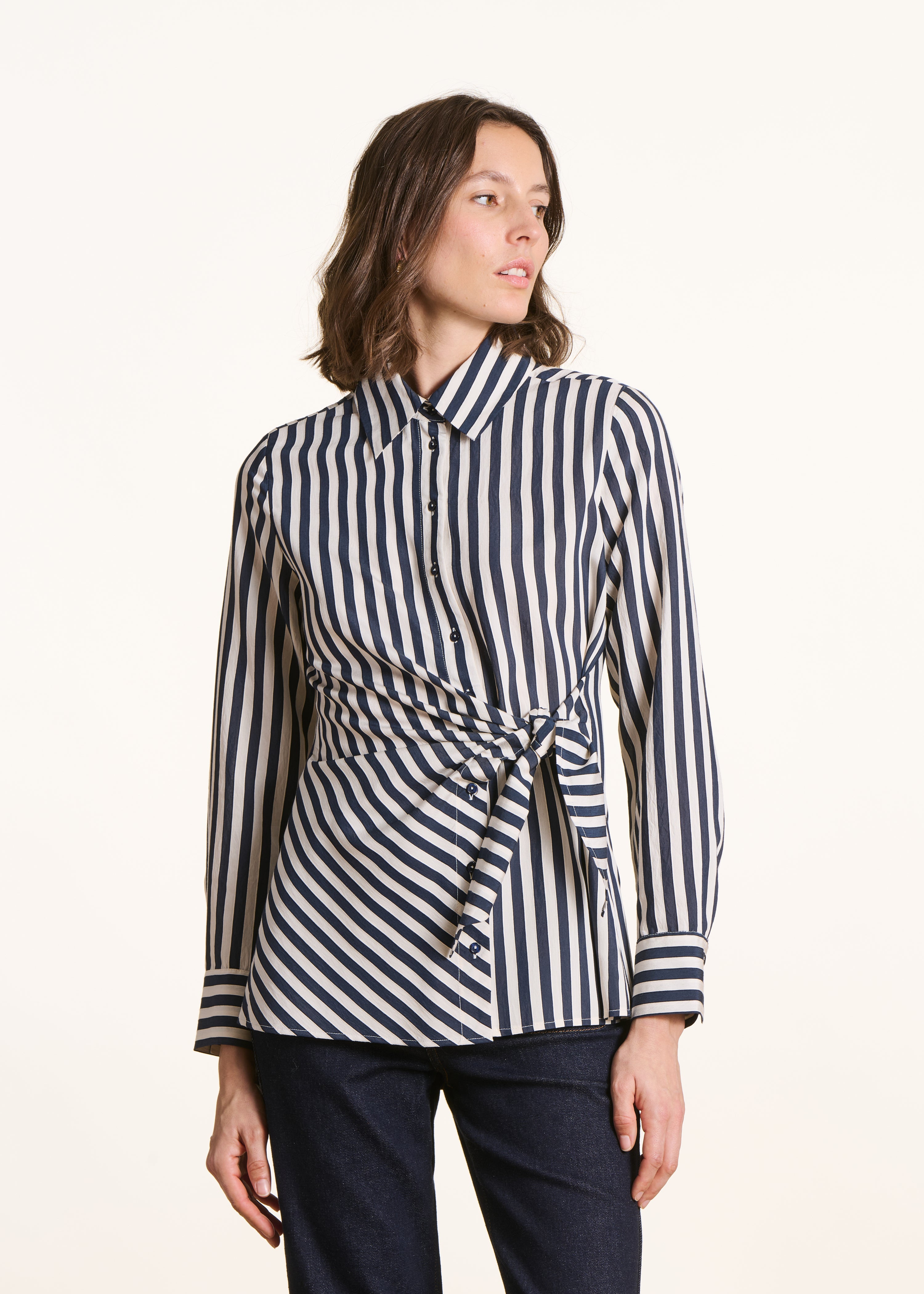 Navy Blue Striped Shirt