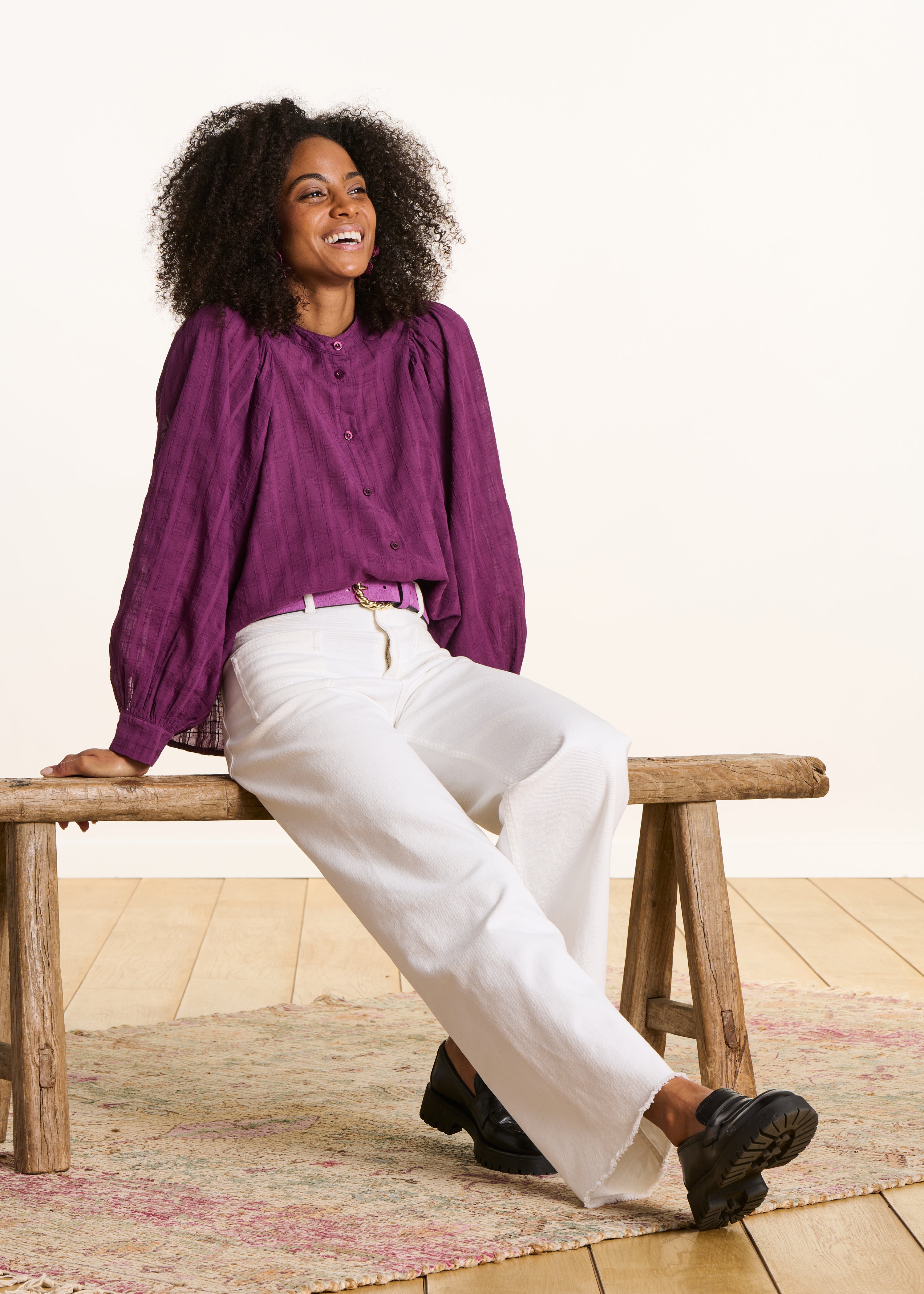 Losse paarse katoenen blouse