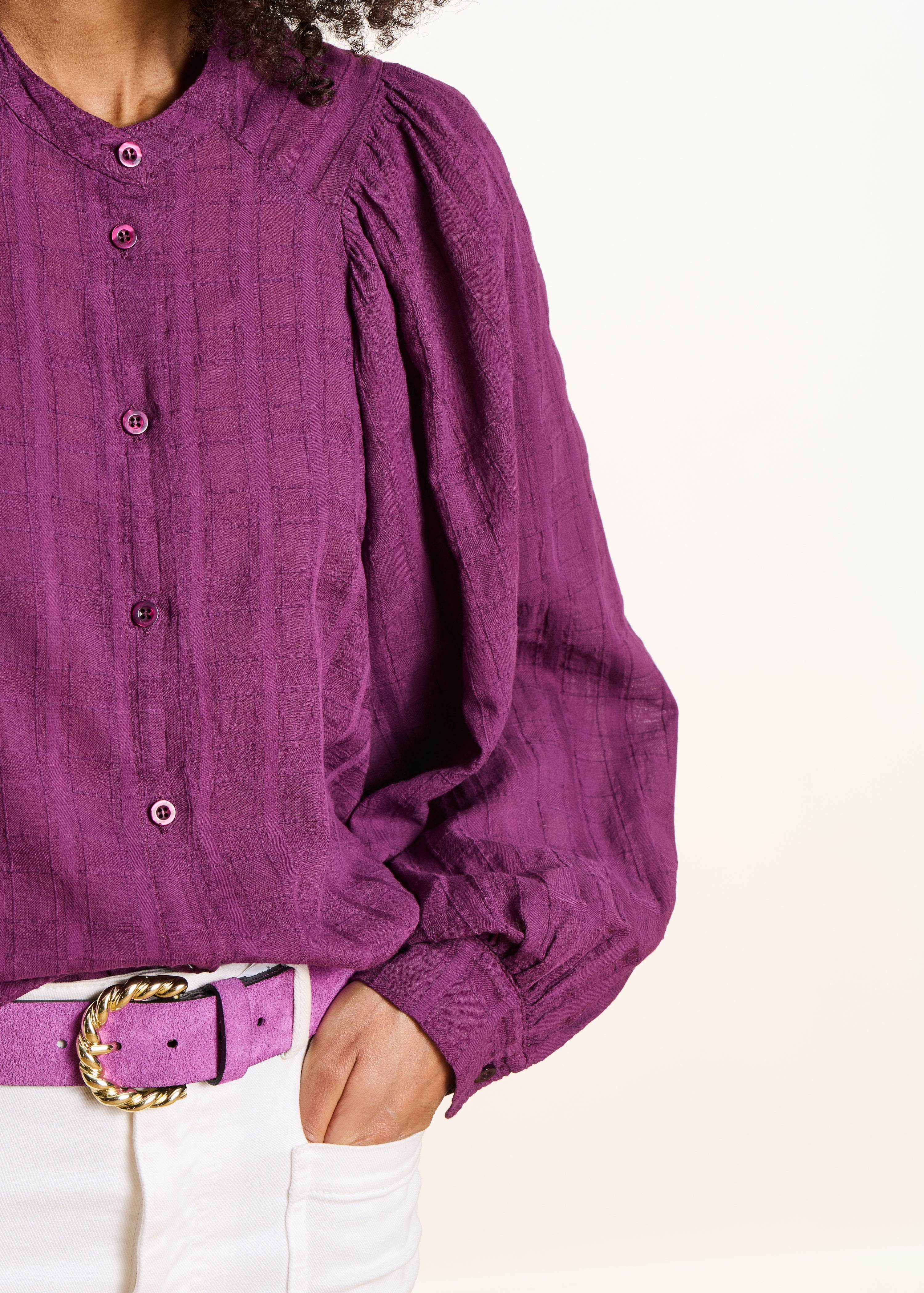 Losse paarse katoenen blouse
