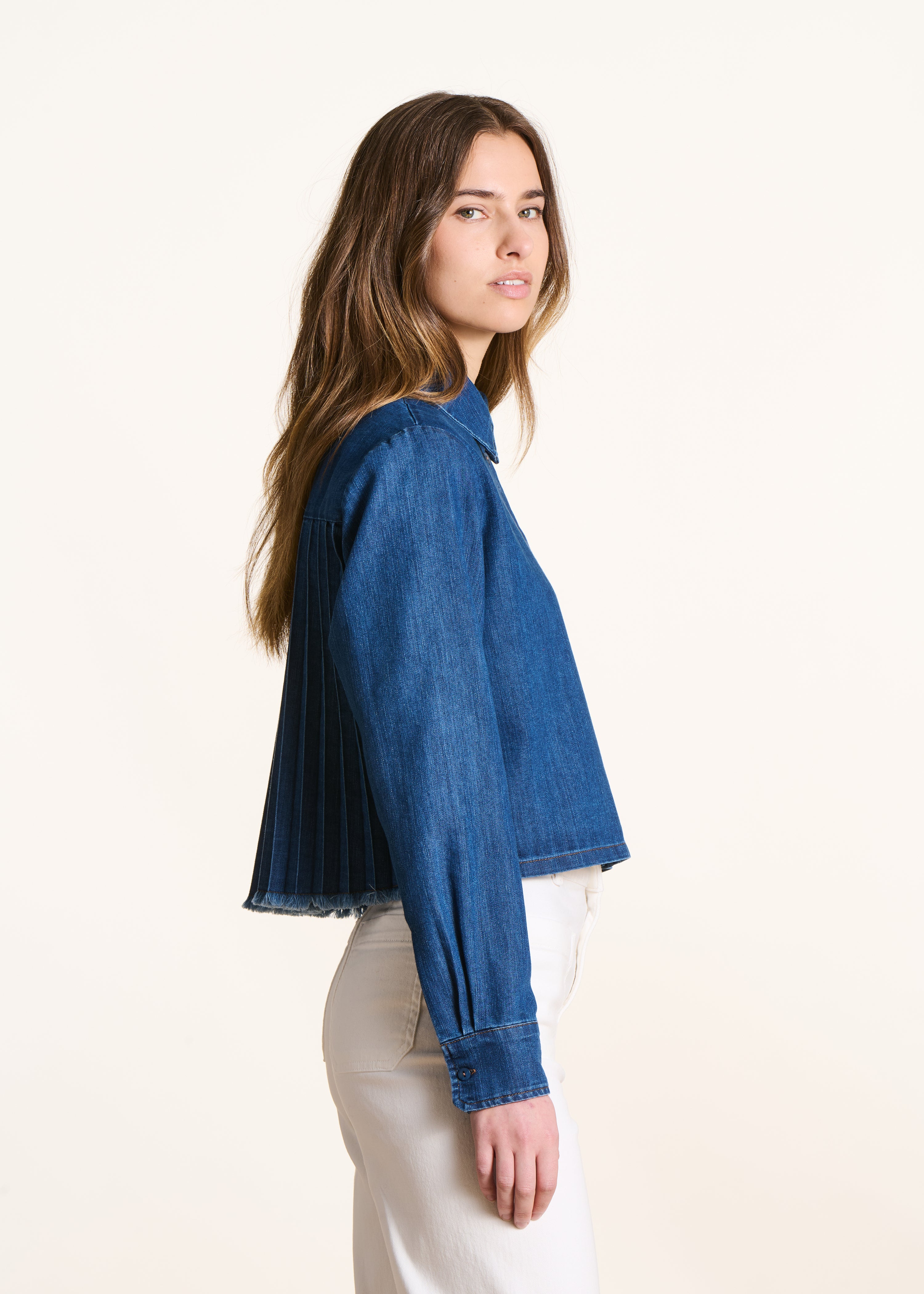 Chemise ample en jean plissée au dos