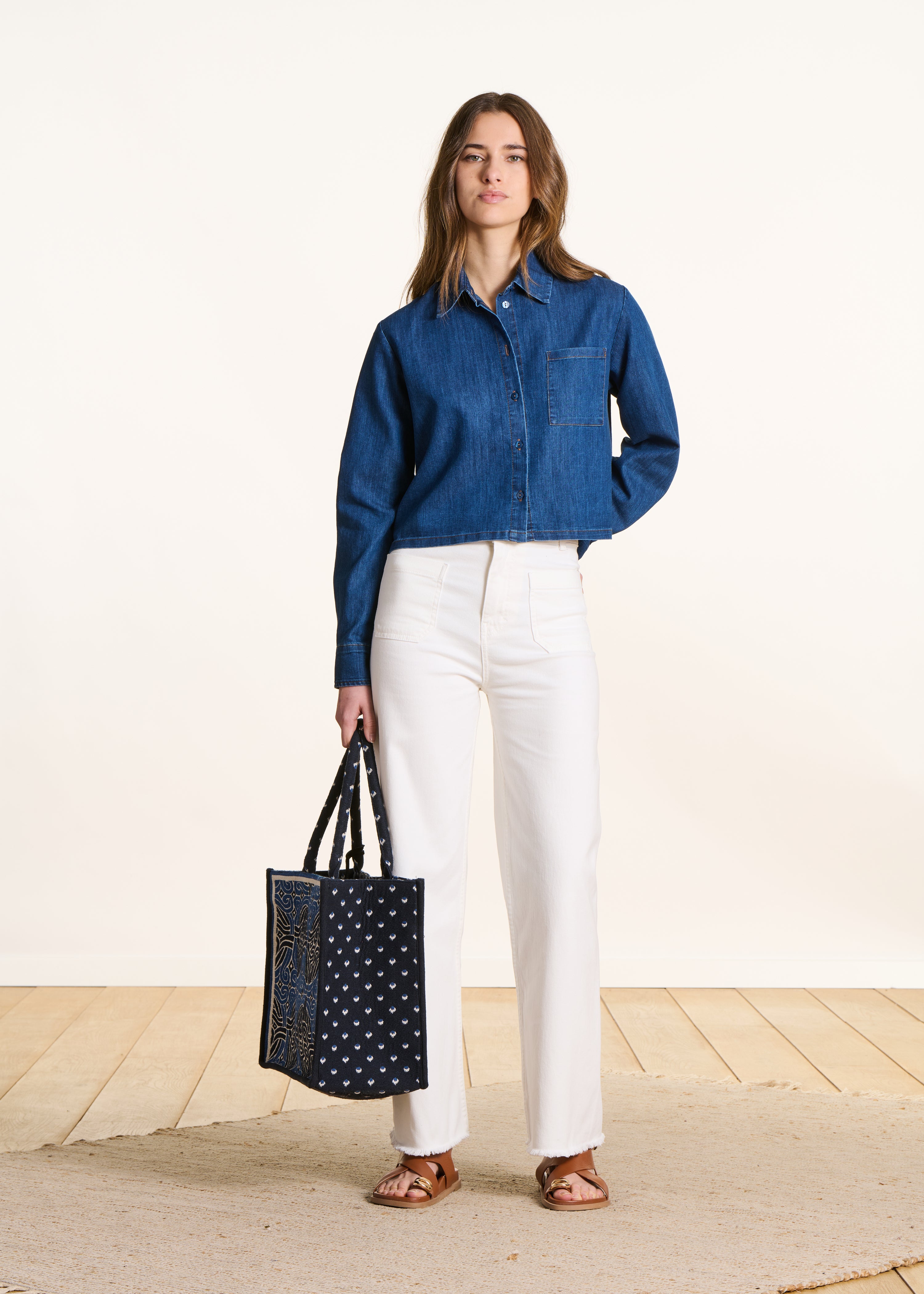 Chemise ample en jean plissée au dos
