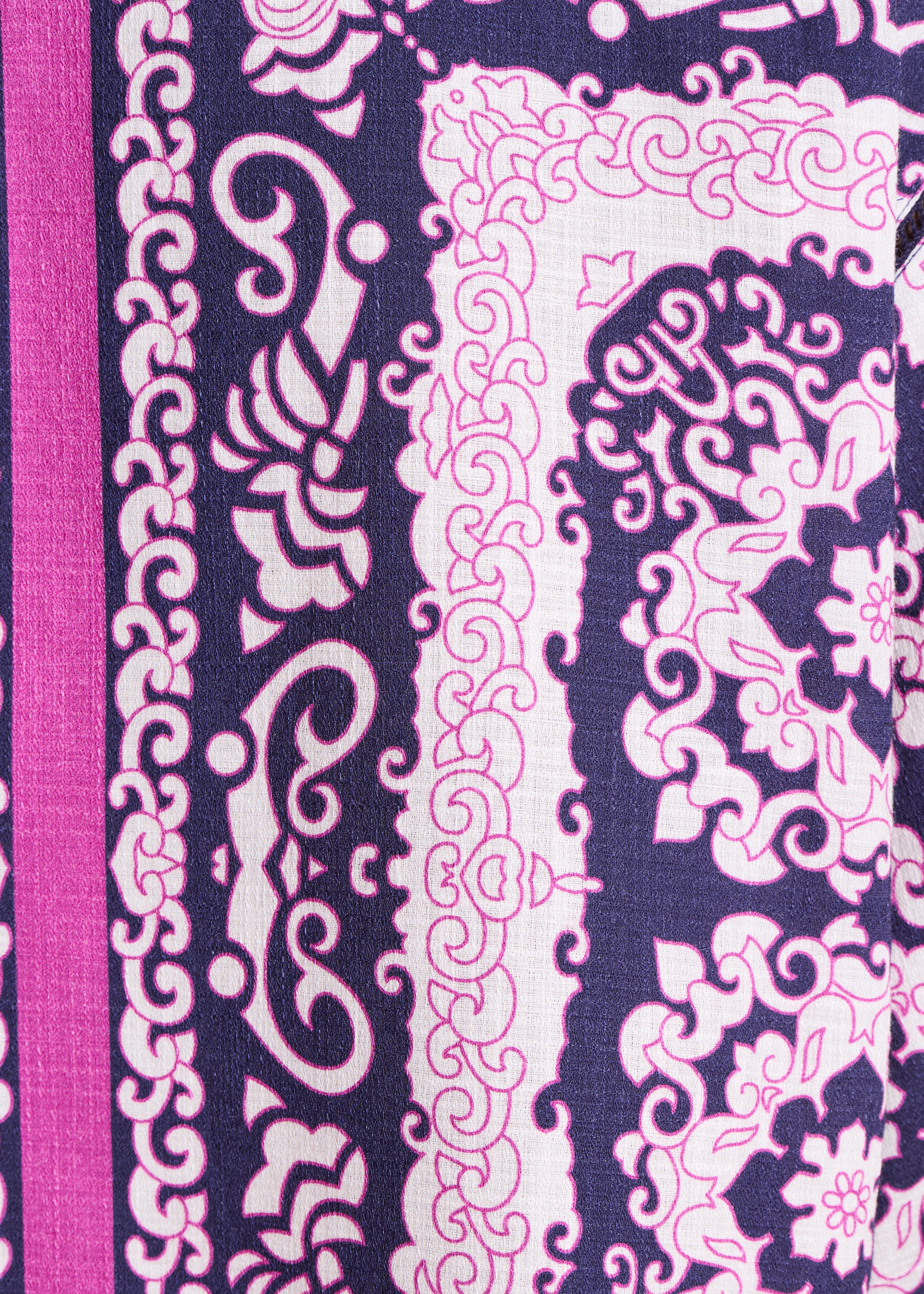 Camicia ampia viola e rosa con stampa foulard