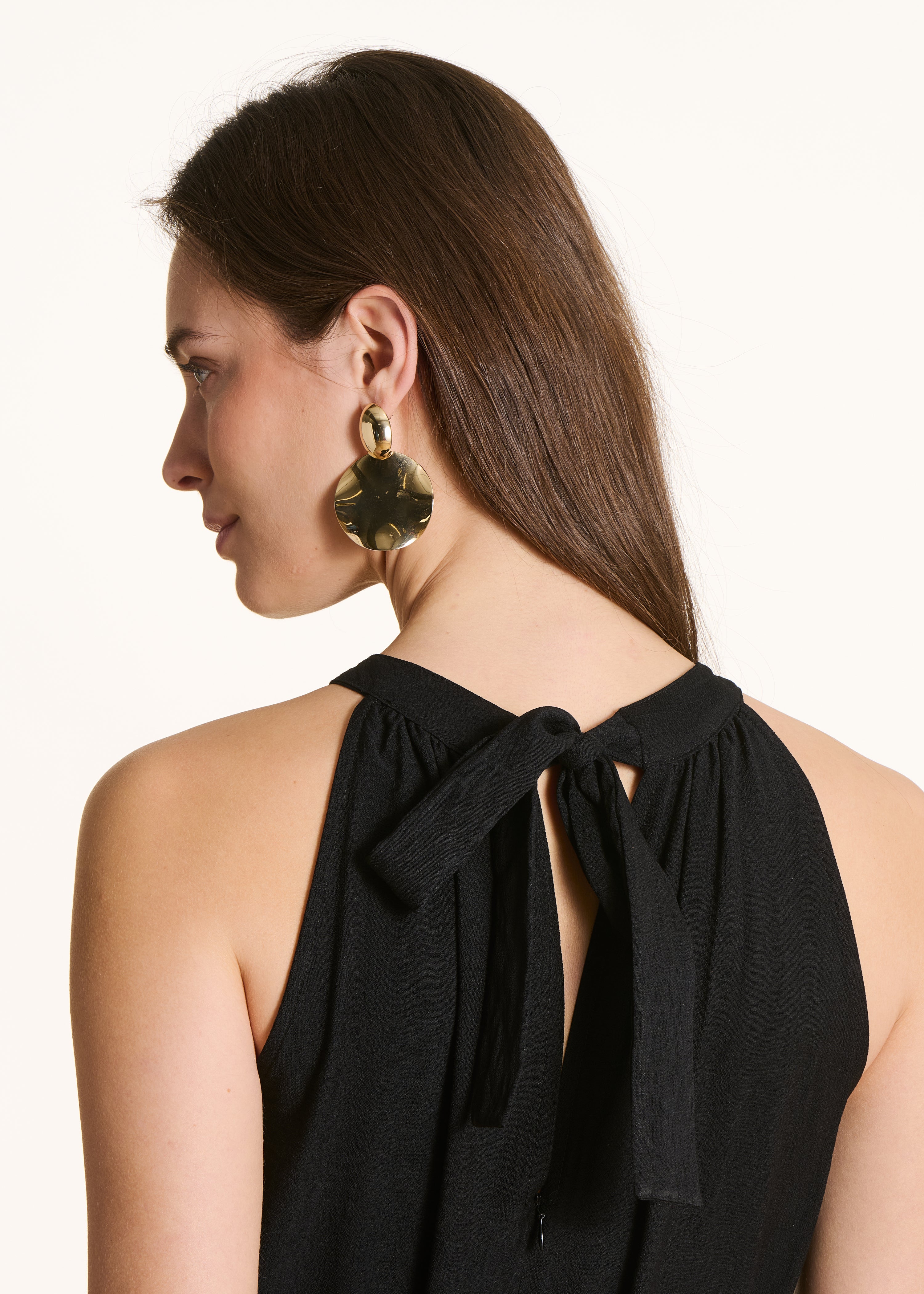 Tuta lunga fluida nera in jacquard