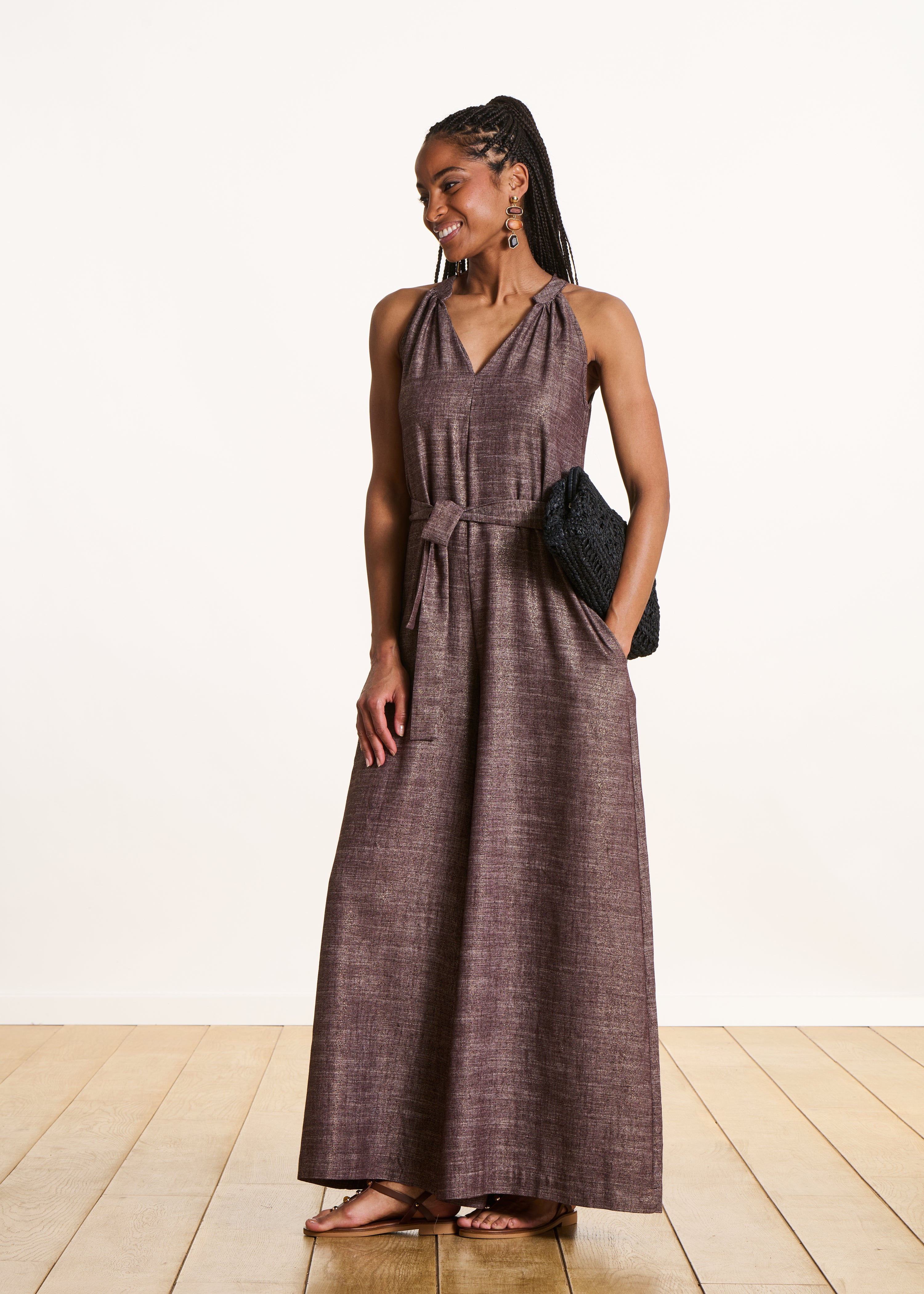 Sleeveless Brown Shimmering Jumpsuit