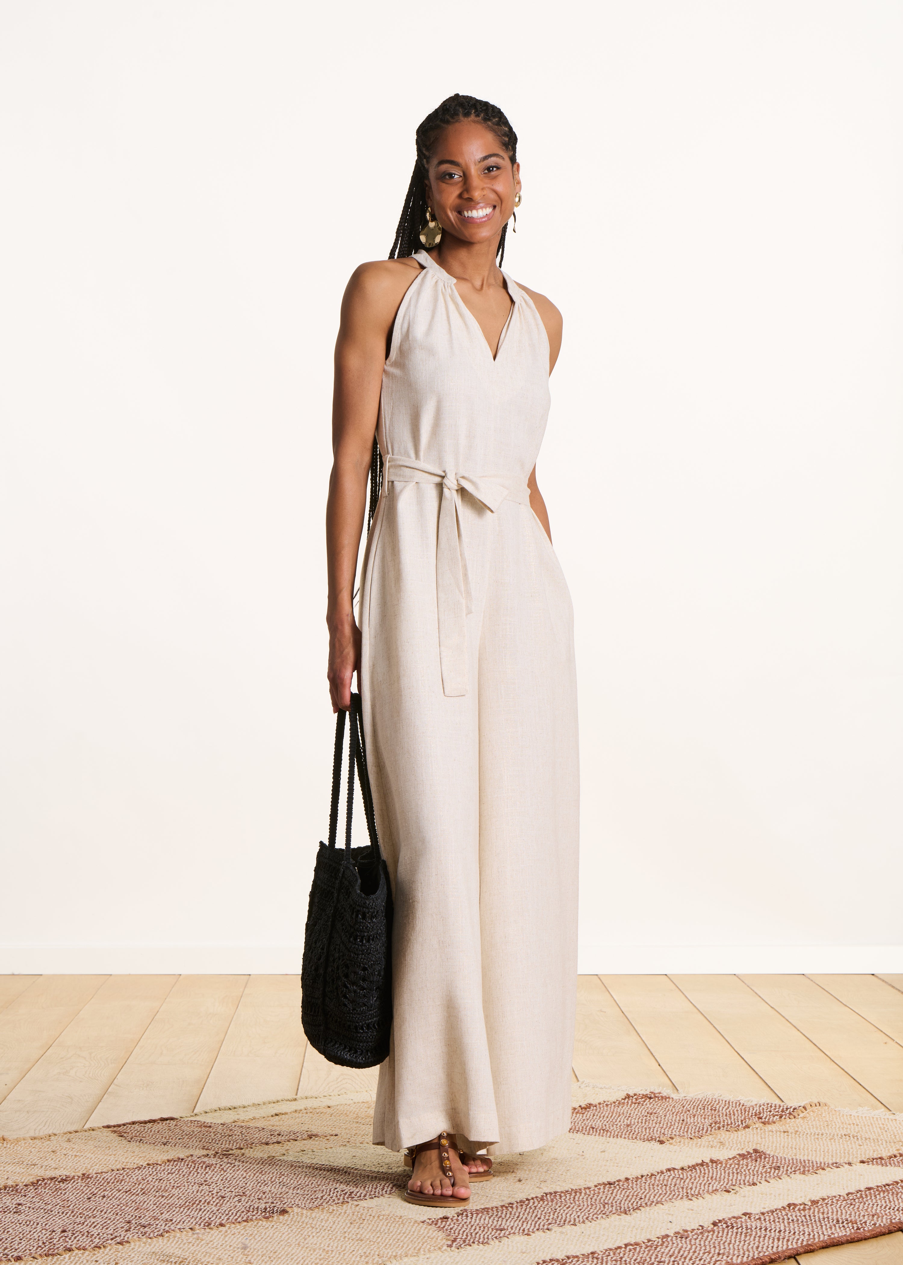 Combinaison pantalon sans manches beige irisée