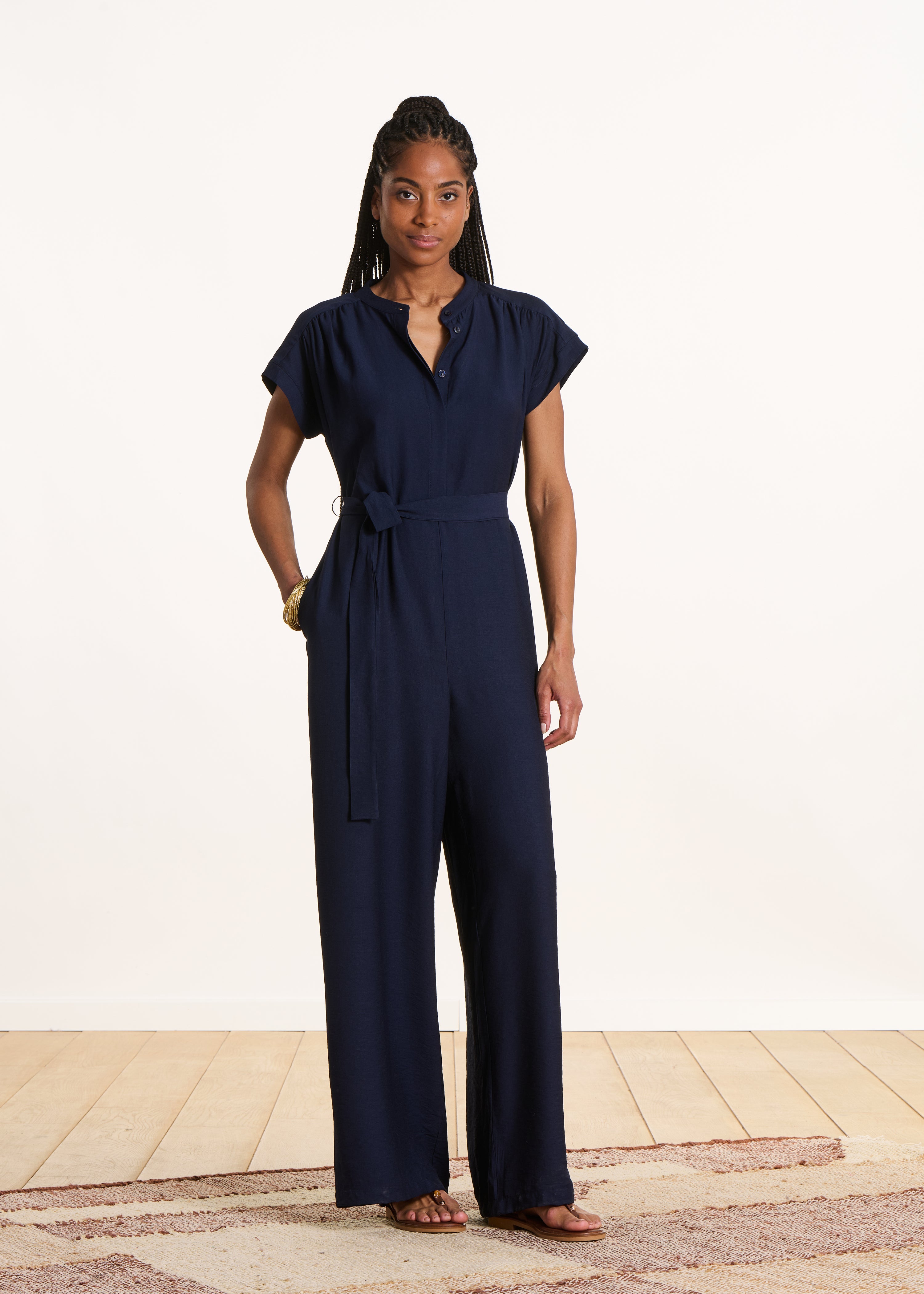 Navy Blue Short Sleeve Jumpsuit