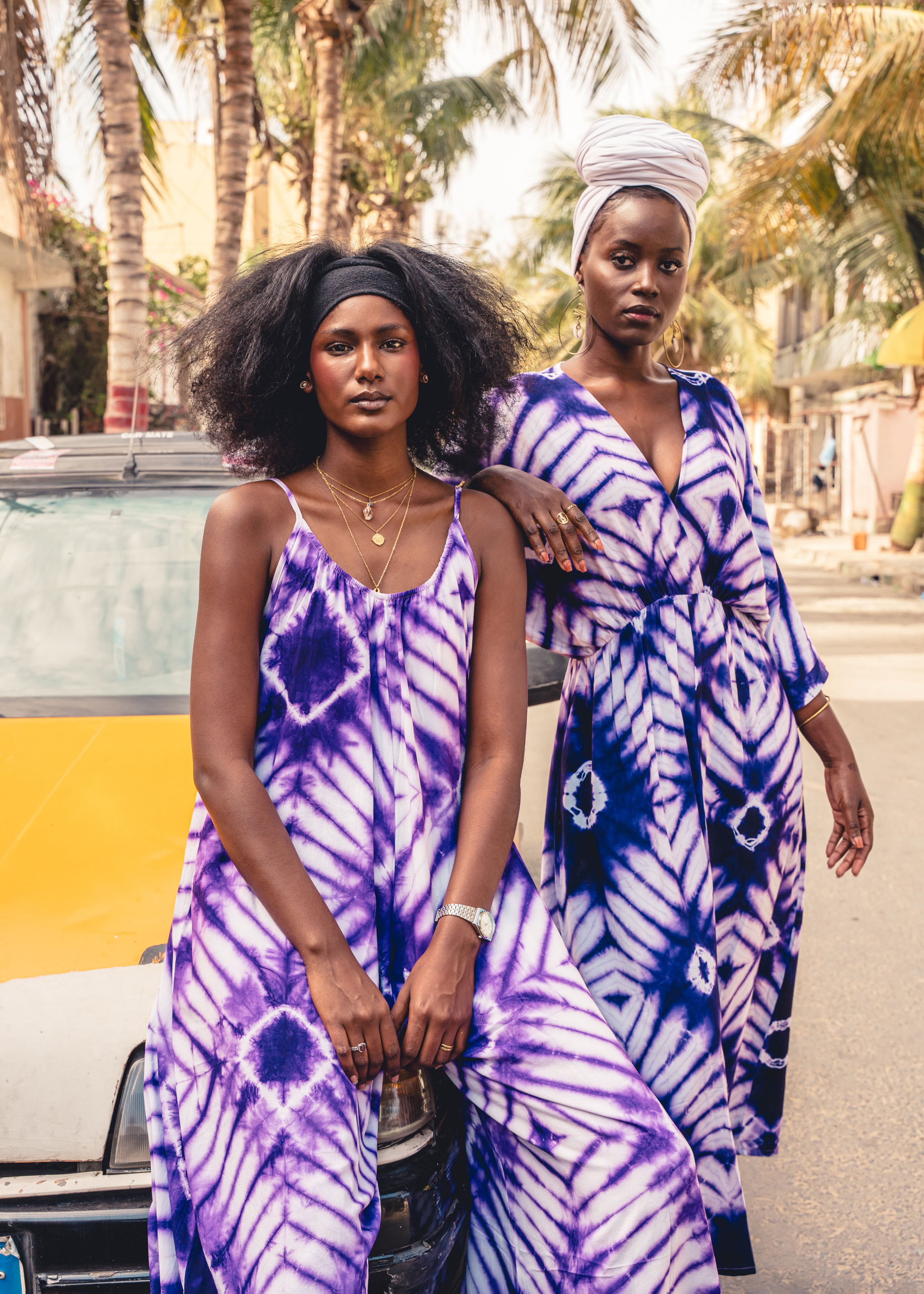 Loose purple printed jumpsuit with straps