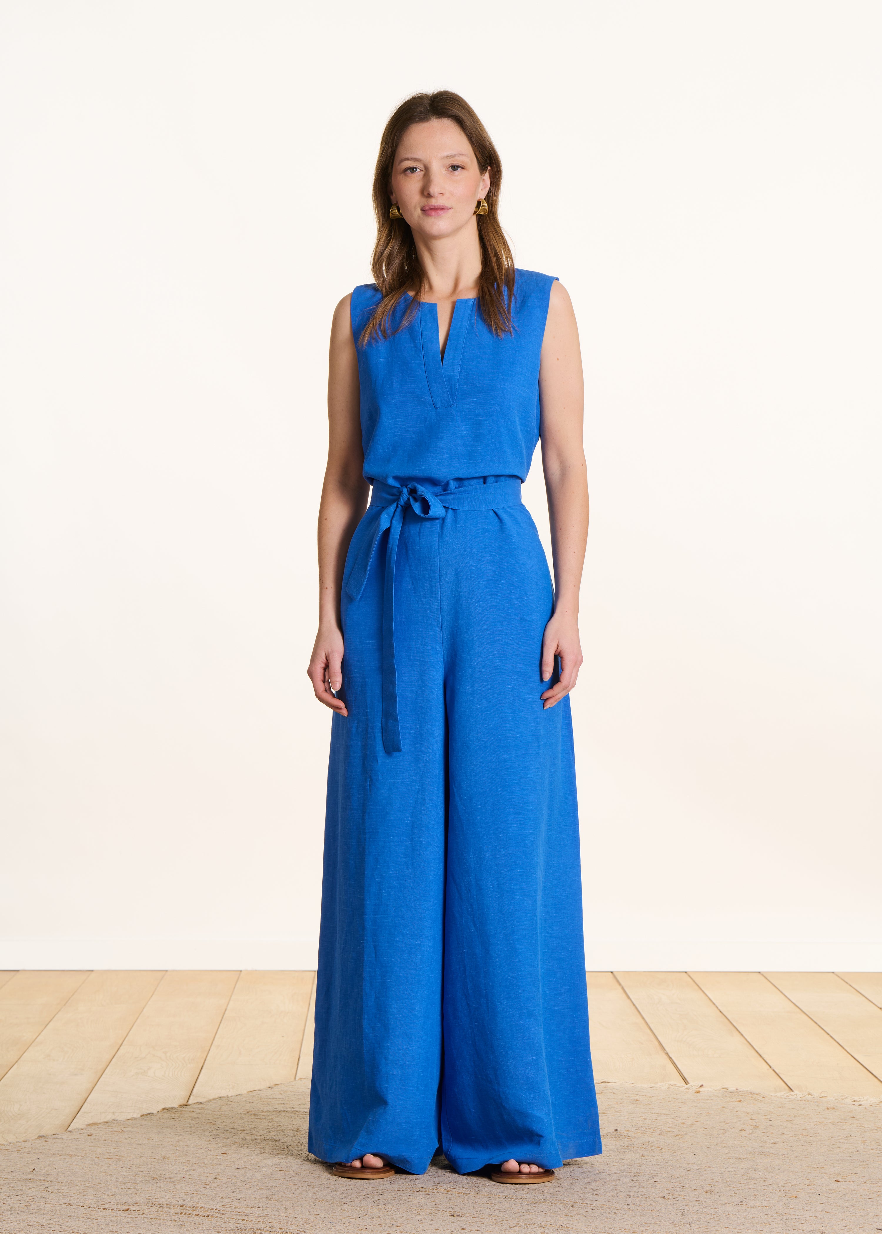 Combinaison pantalon large bleu roi sans manches