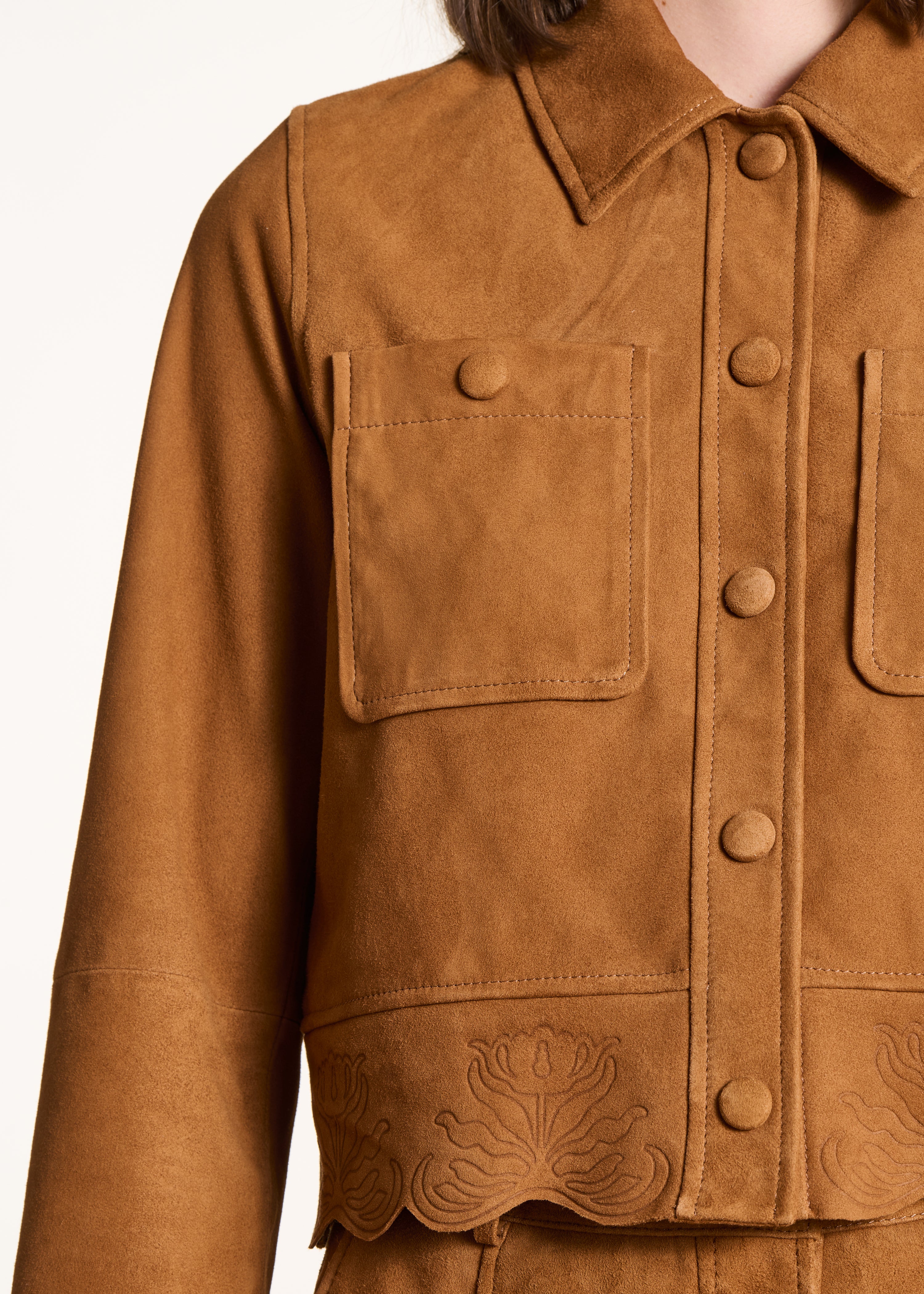 Kurze Blousonjacke in Kamel aus Wildlederimitat
