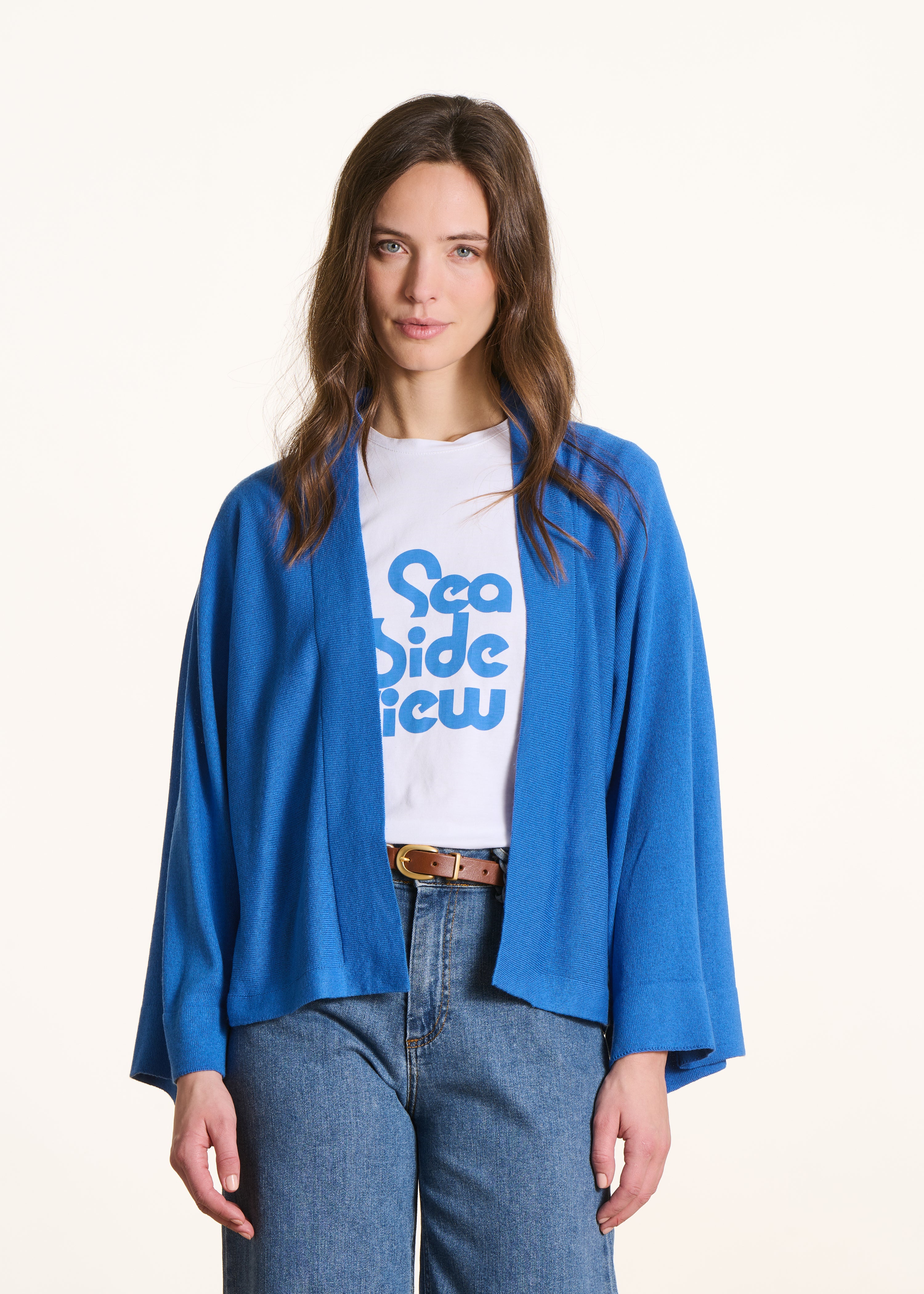 Gilet ampio blu in maglia morbida