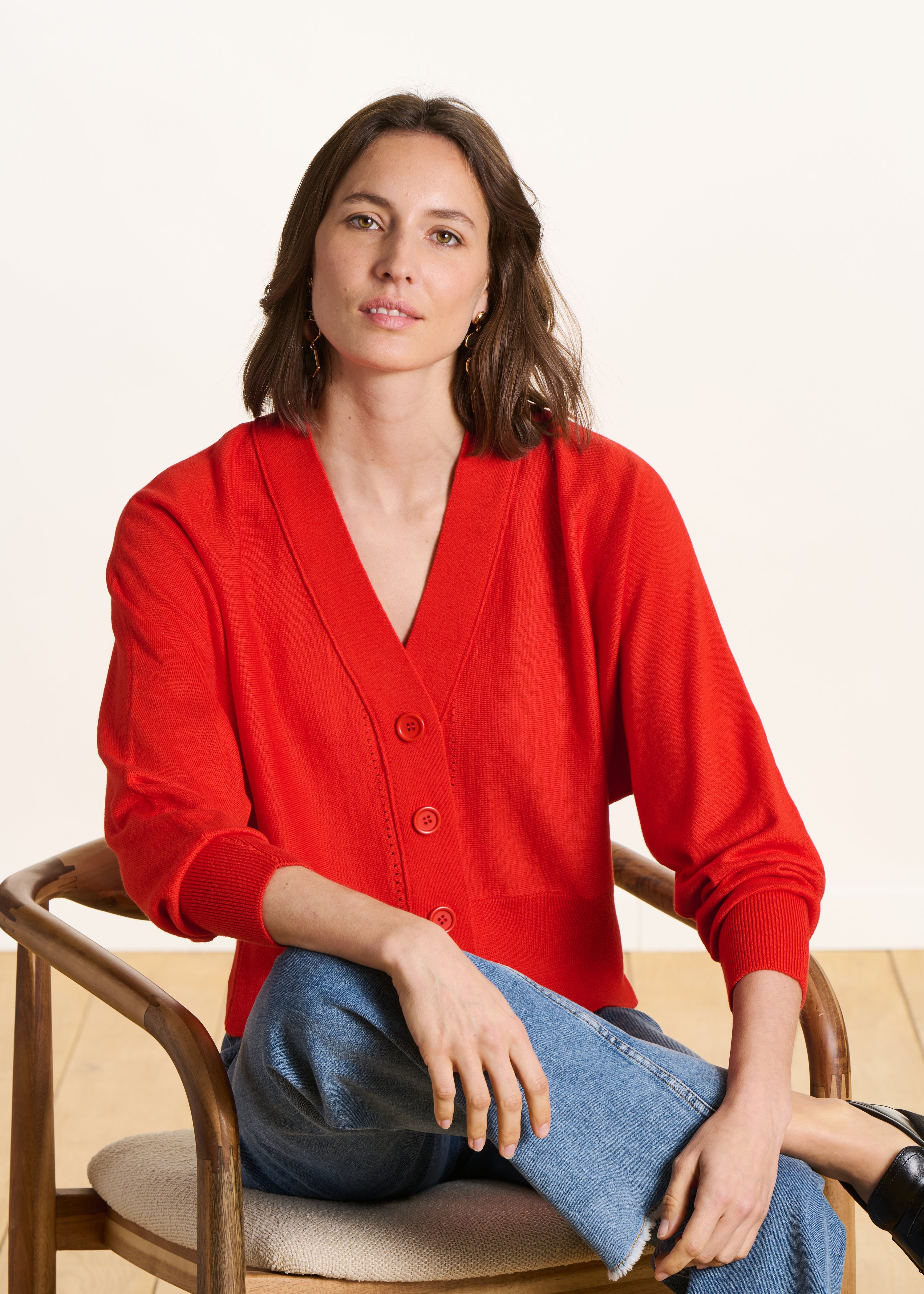 Loose red fine knit cardigan