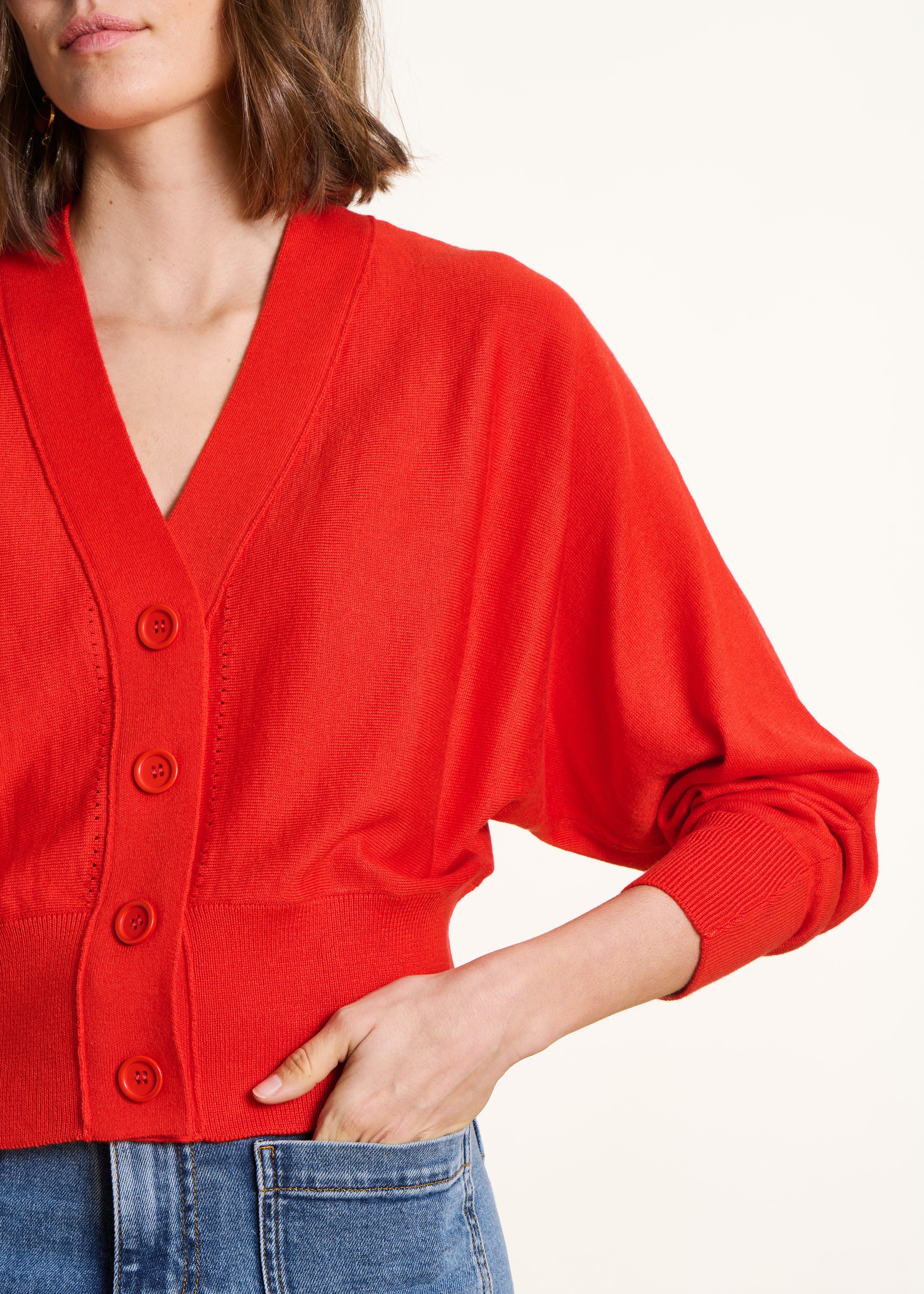 Loose red fine knit cardigan
