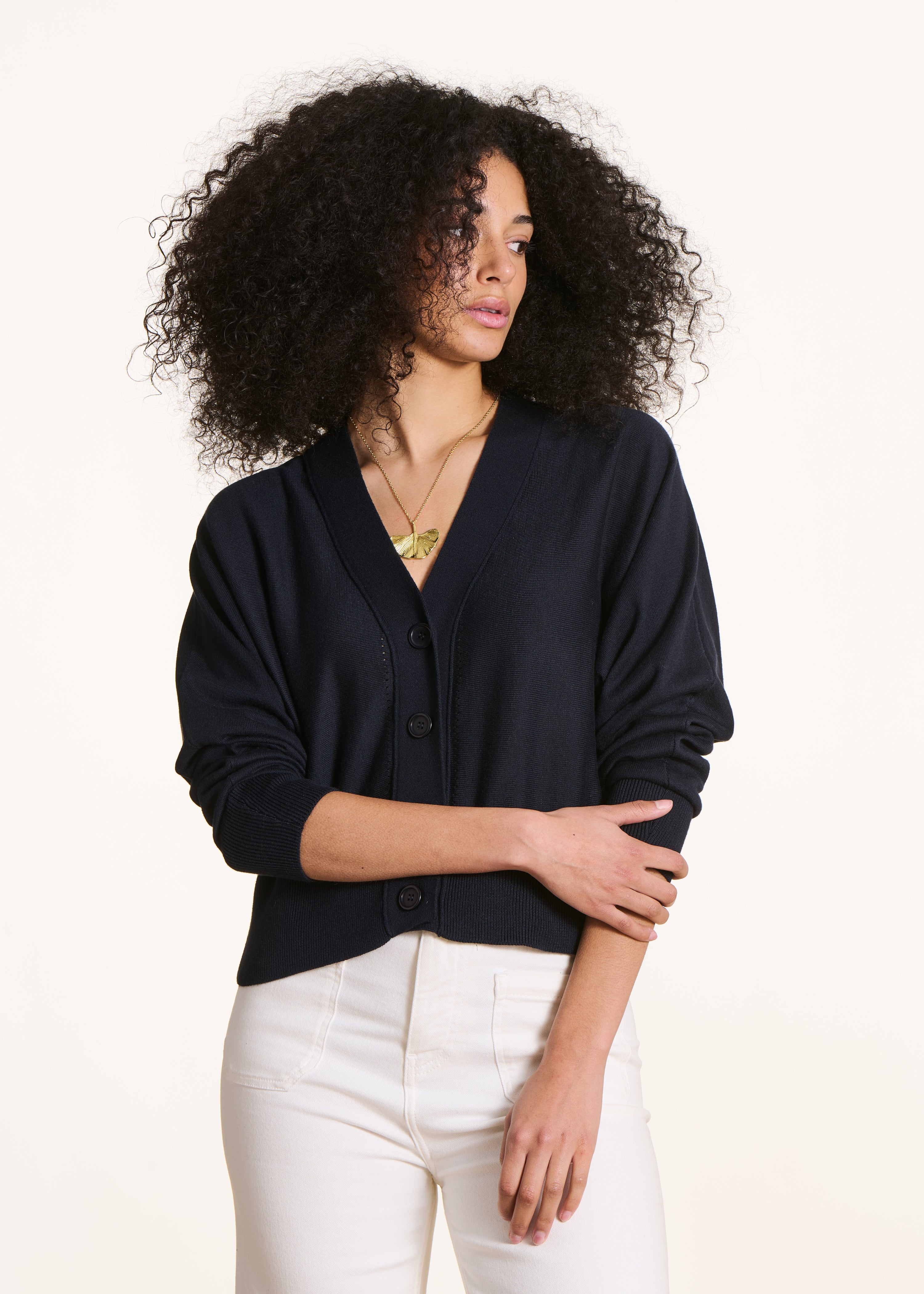 Gilet blu scuro ampio in maglia fine