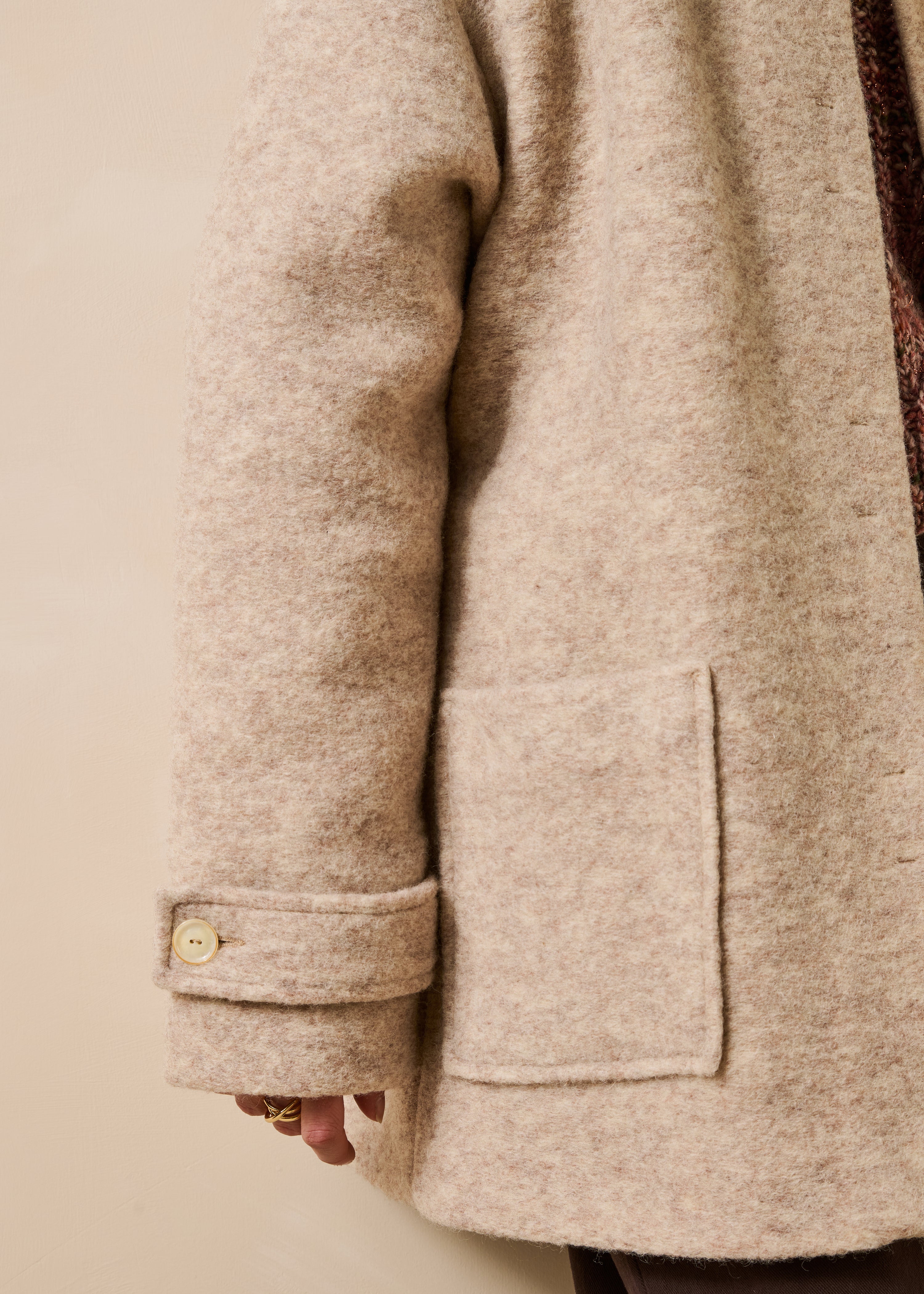 Beige 3/4 Coat Lined with Mixed Wool