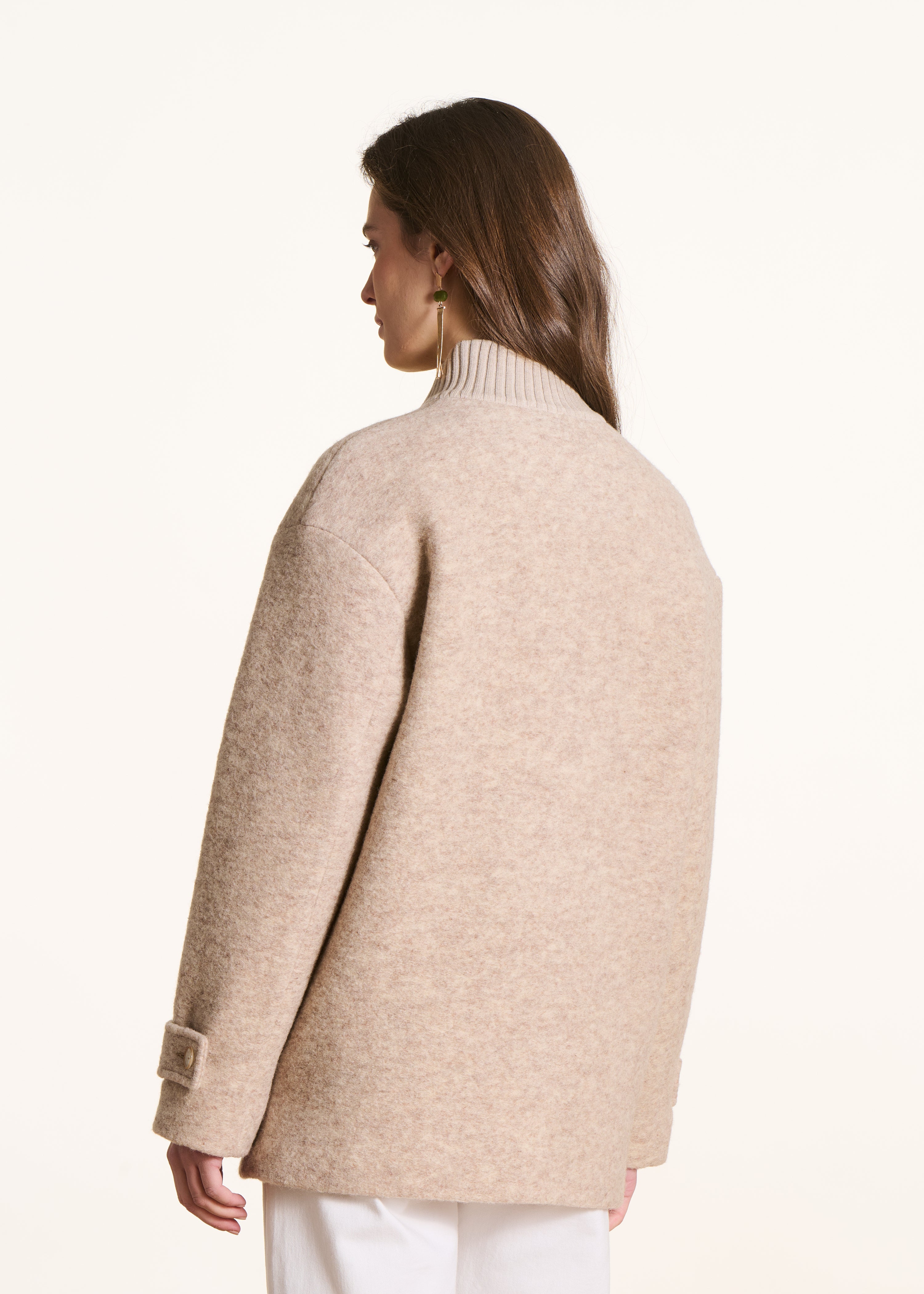 Beige 3/4 Coat Lined with Mixed Wool