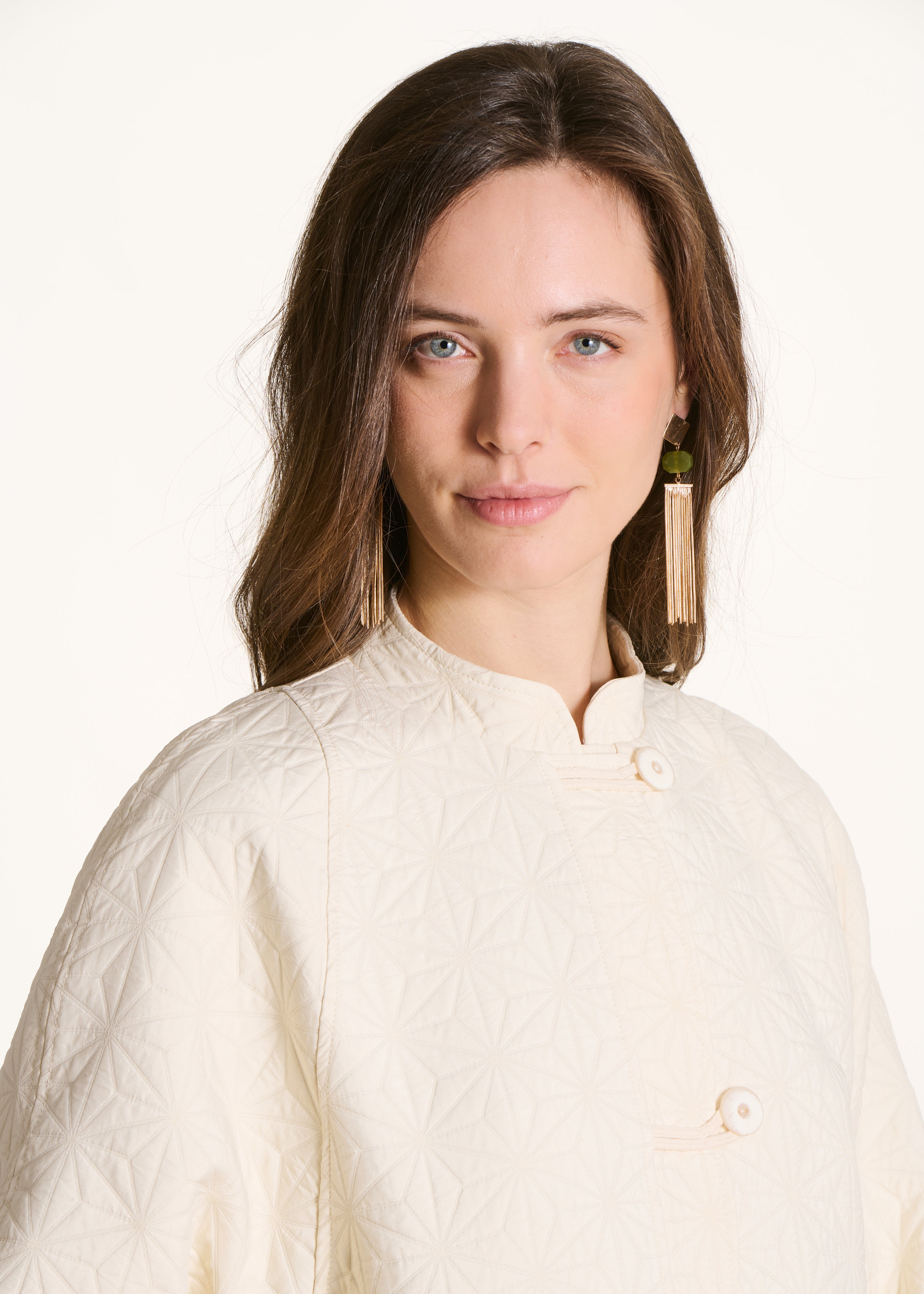 Abrigo 3/4 en jacquard écru
