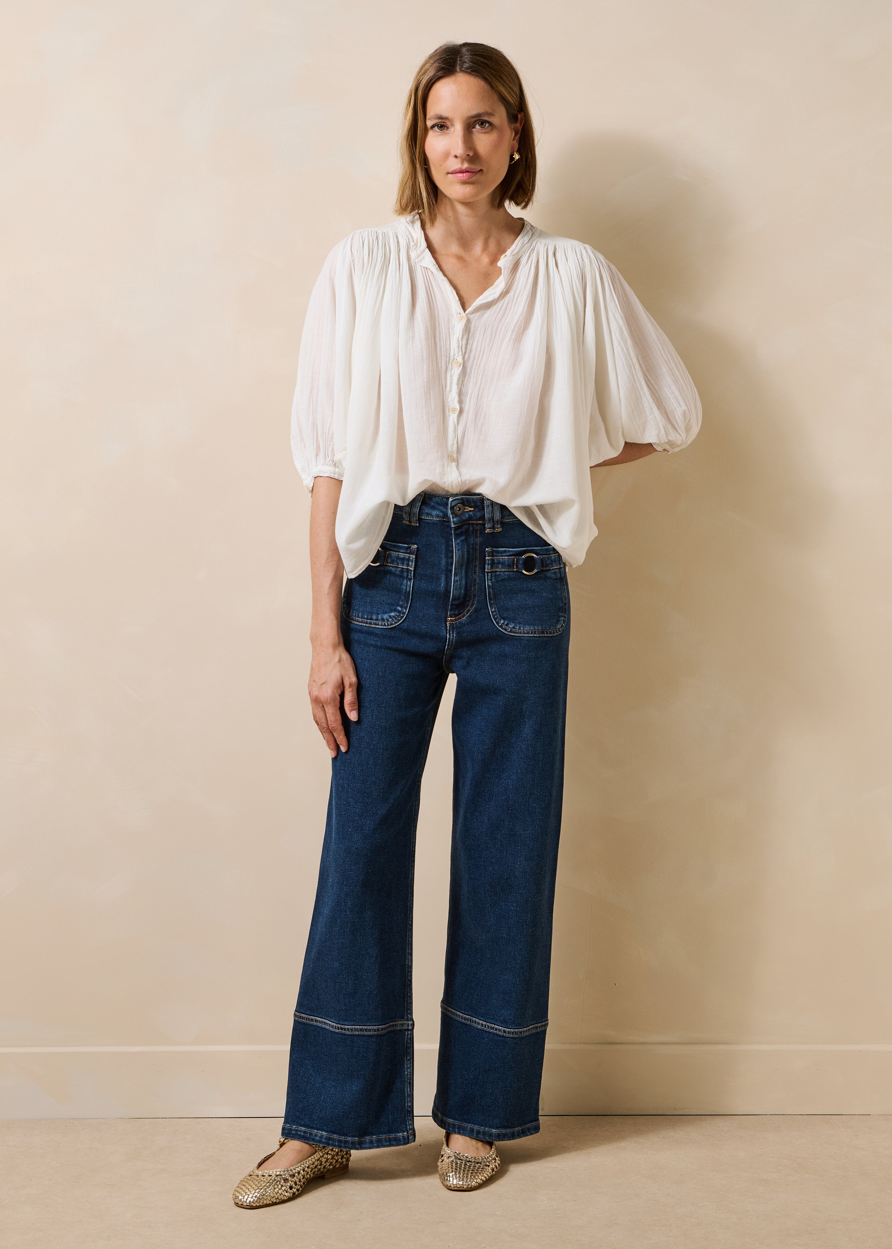 High-waisted straight jeans in organic cotton