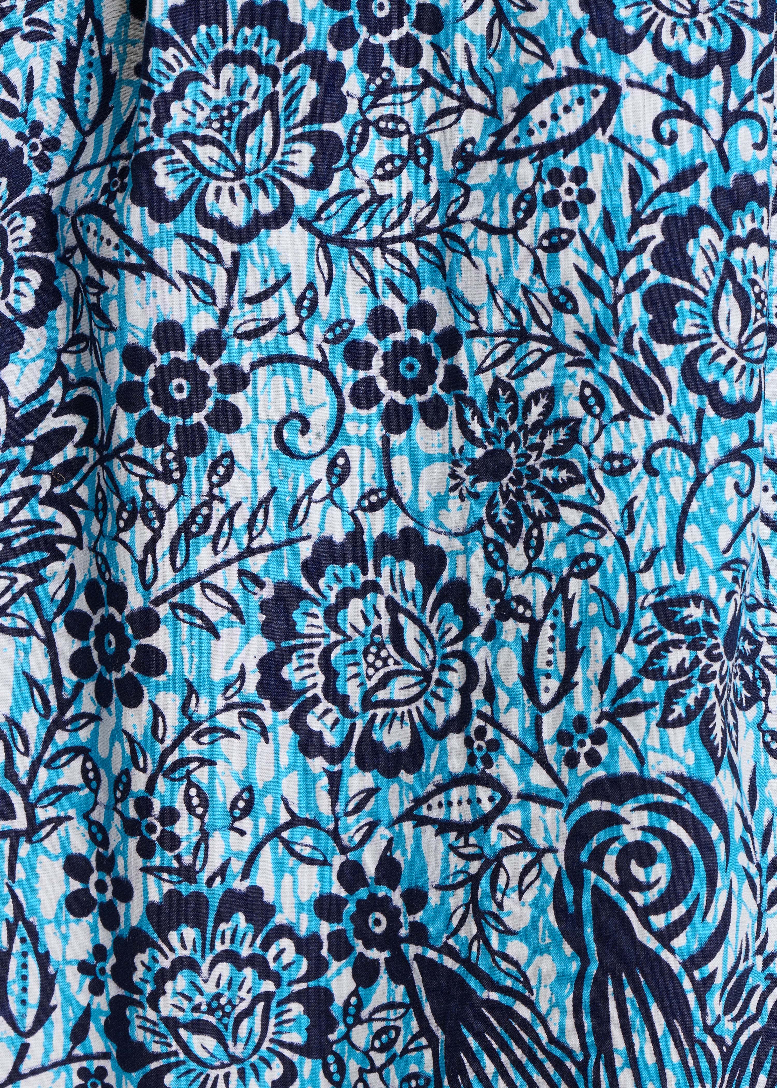 Long blue cotton poplin skirt with floral print