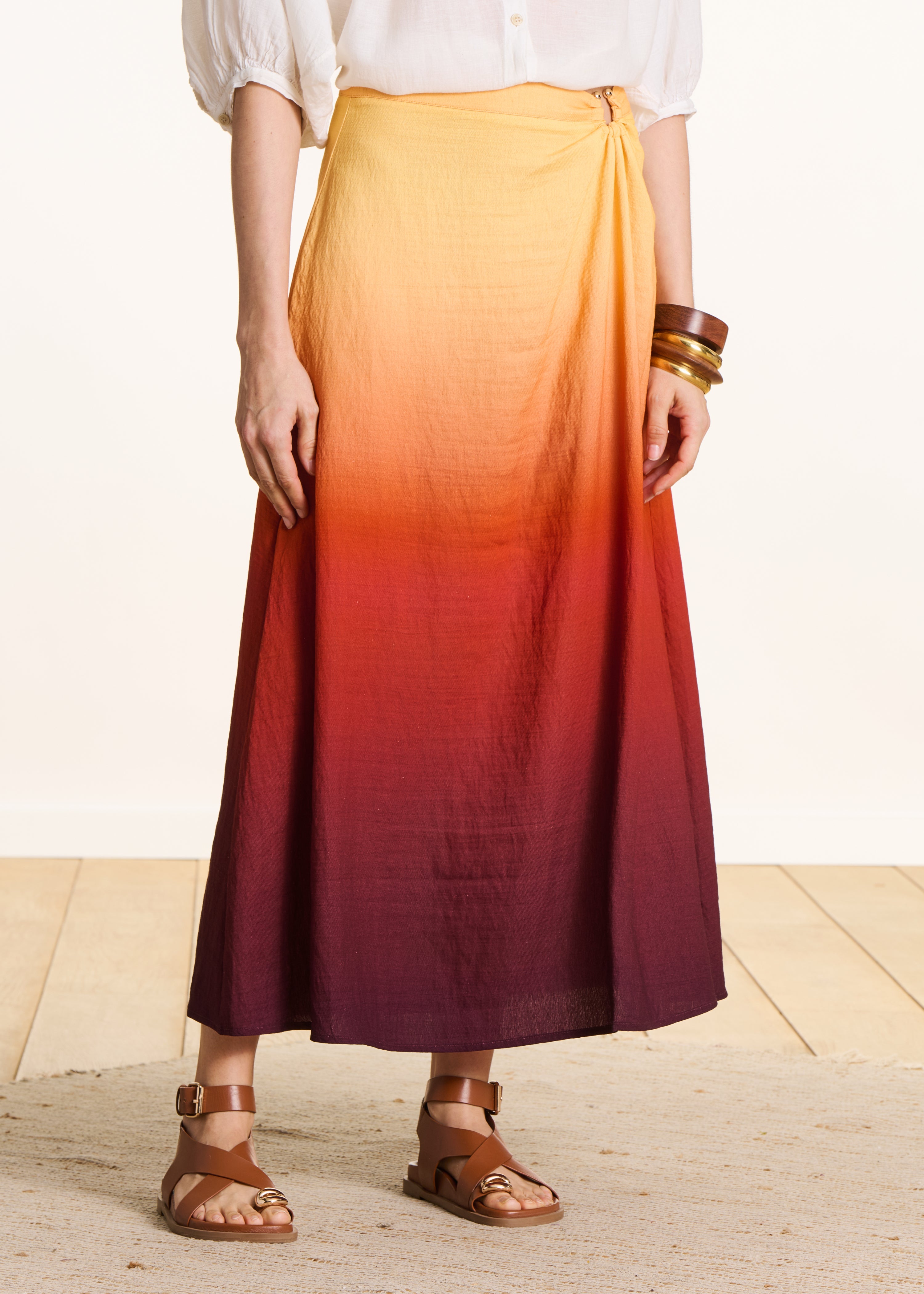 Midi-Rock in Gelb mit Tie-Dye-Print