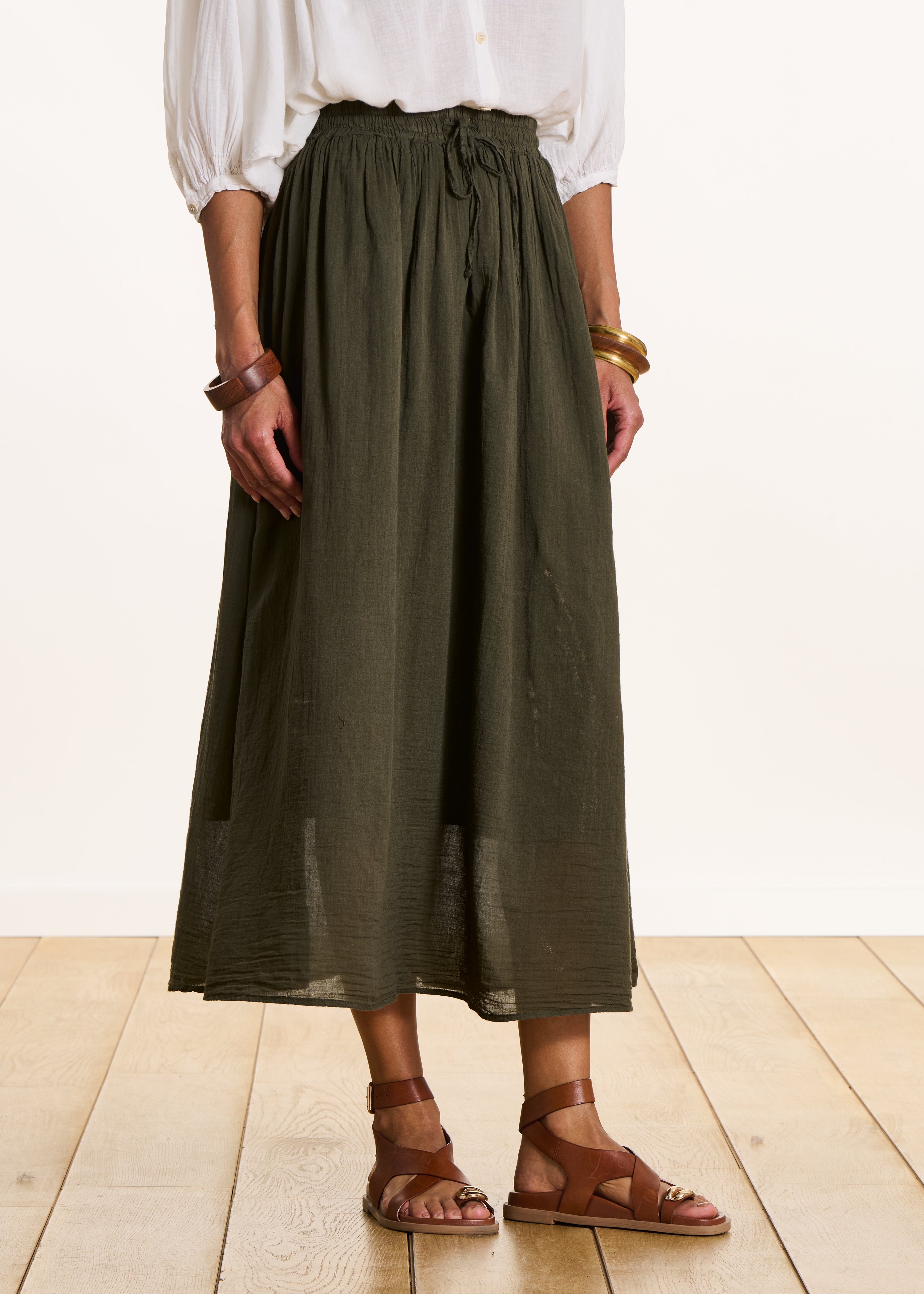 Long skirt in khaki cotton voile