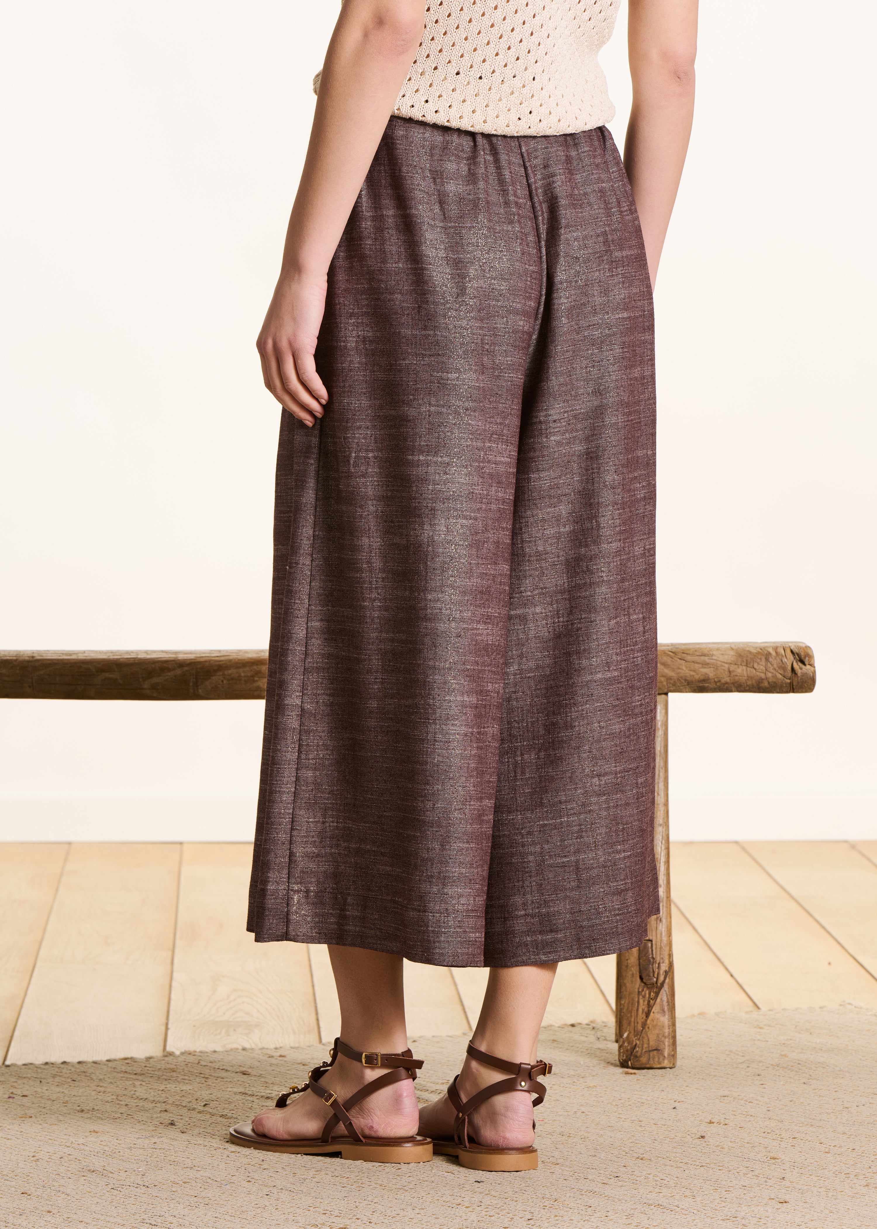 Wide Brown Iridescent 7/8-Length Trousers