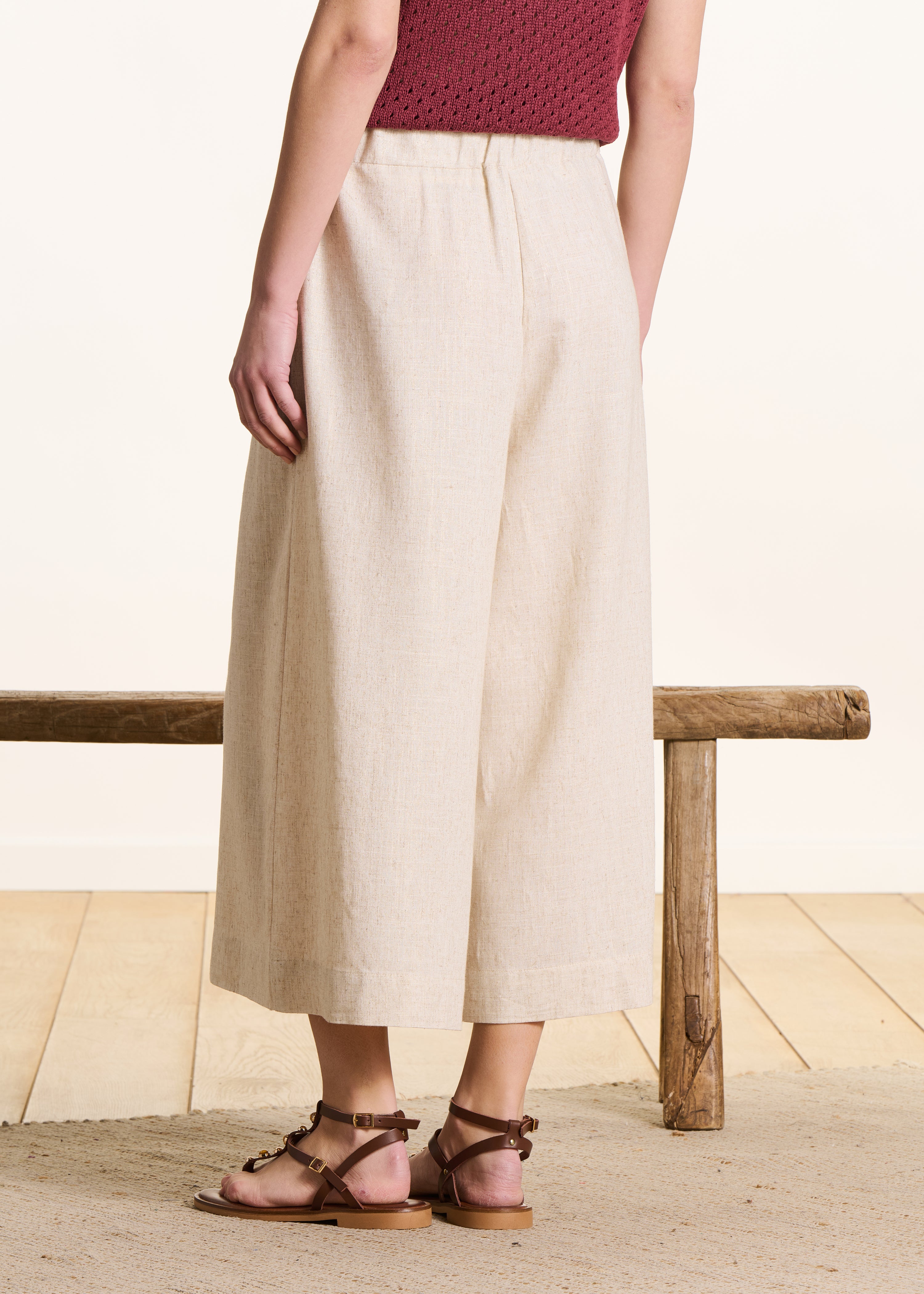 Wide Beige 7/8-Length Pants