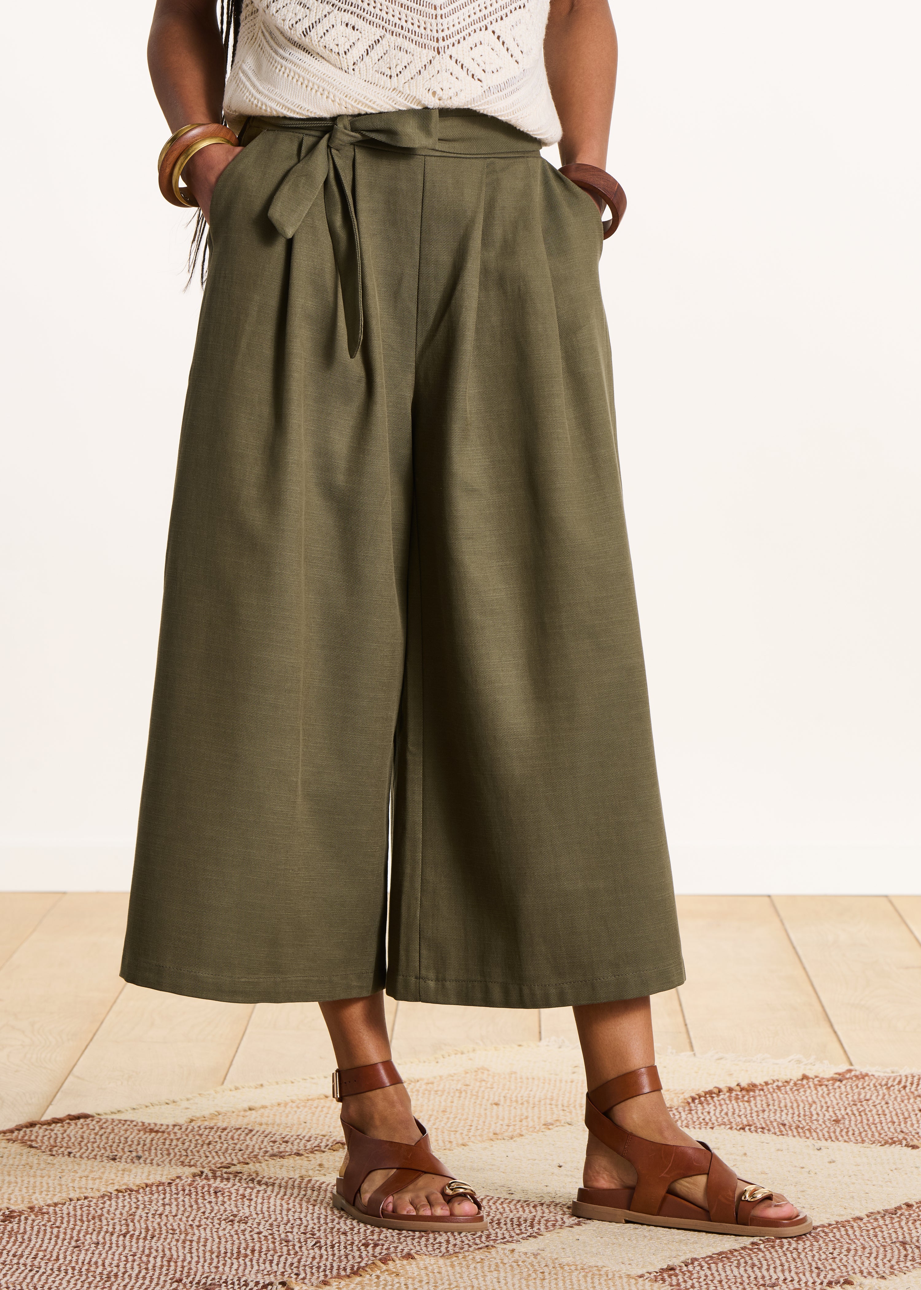 Pantalon kaki large fluide 7/8ème