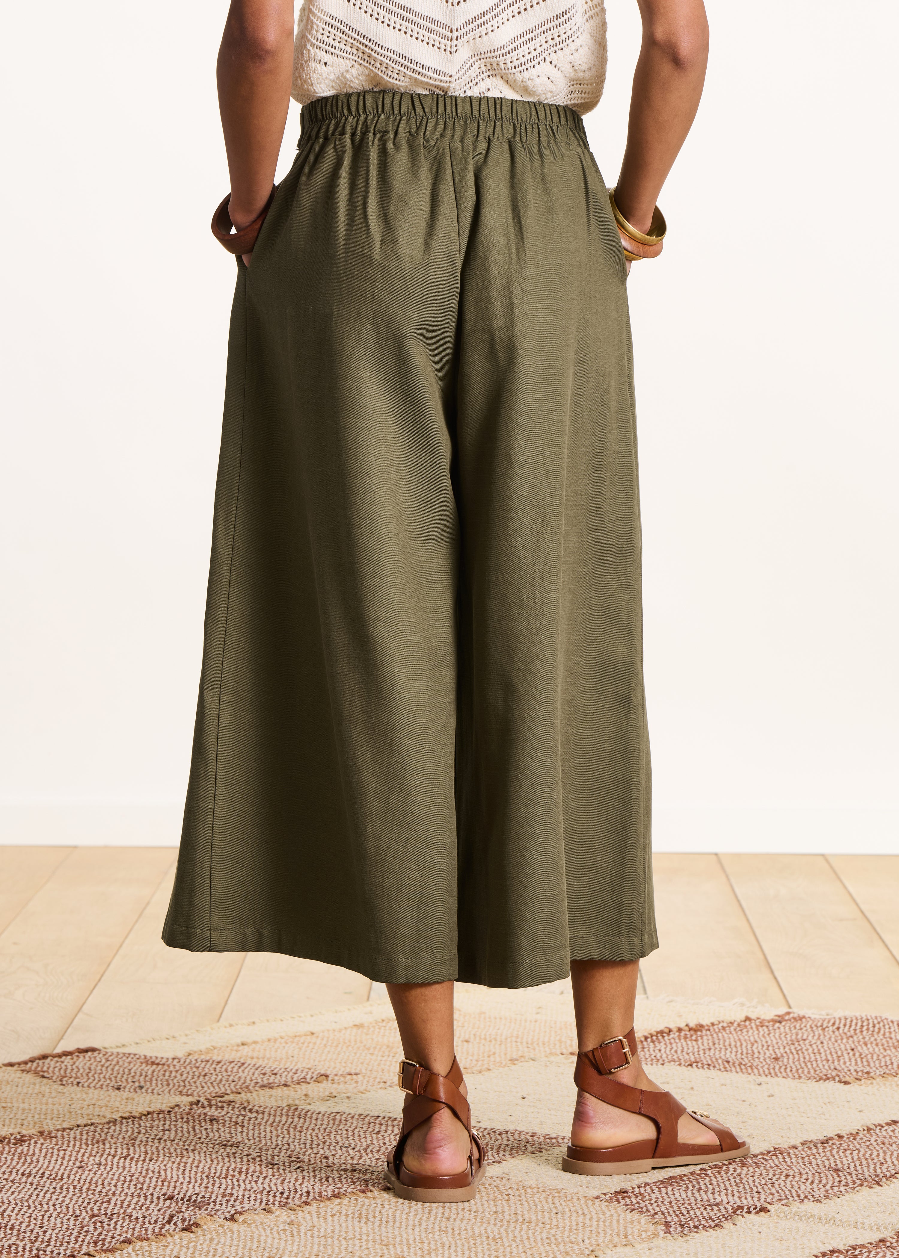 Pantalon kaki large fluide 7/8ème