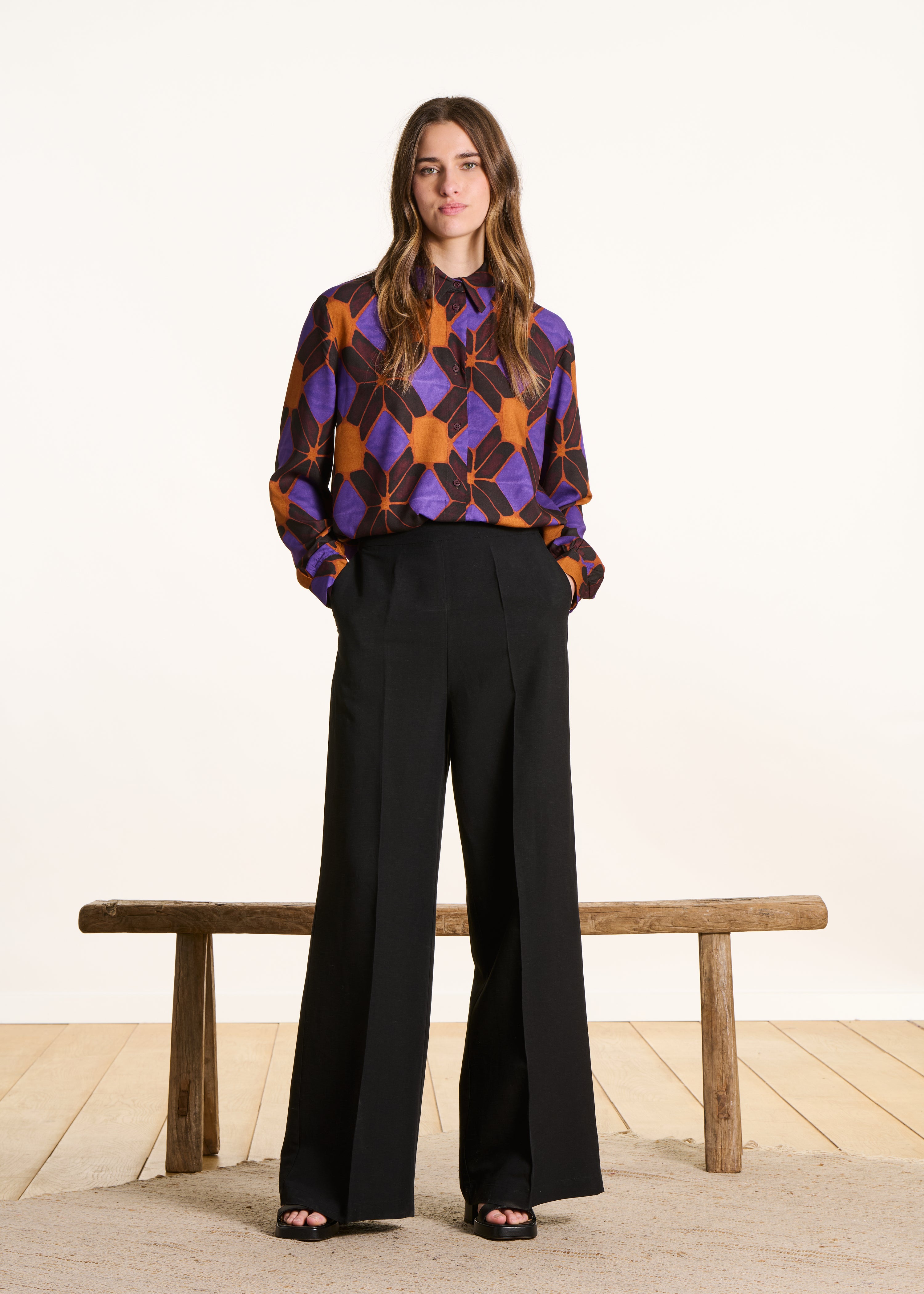 Pantalone ampio nero a vita alta