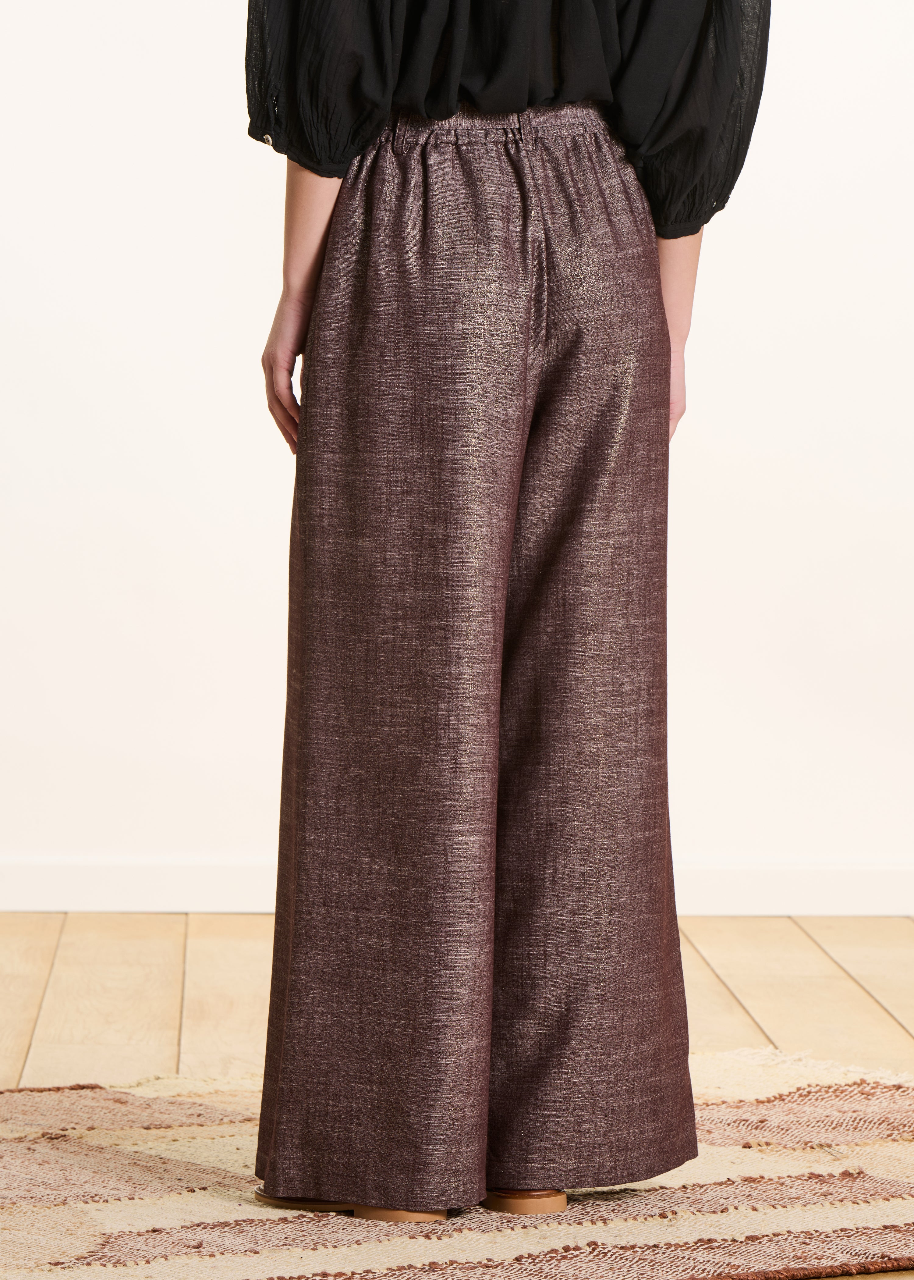 Pantalon large marron irisé avec ceinture à nouer