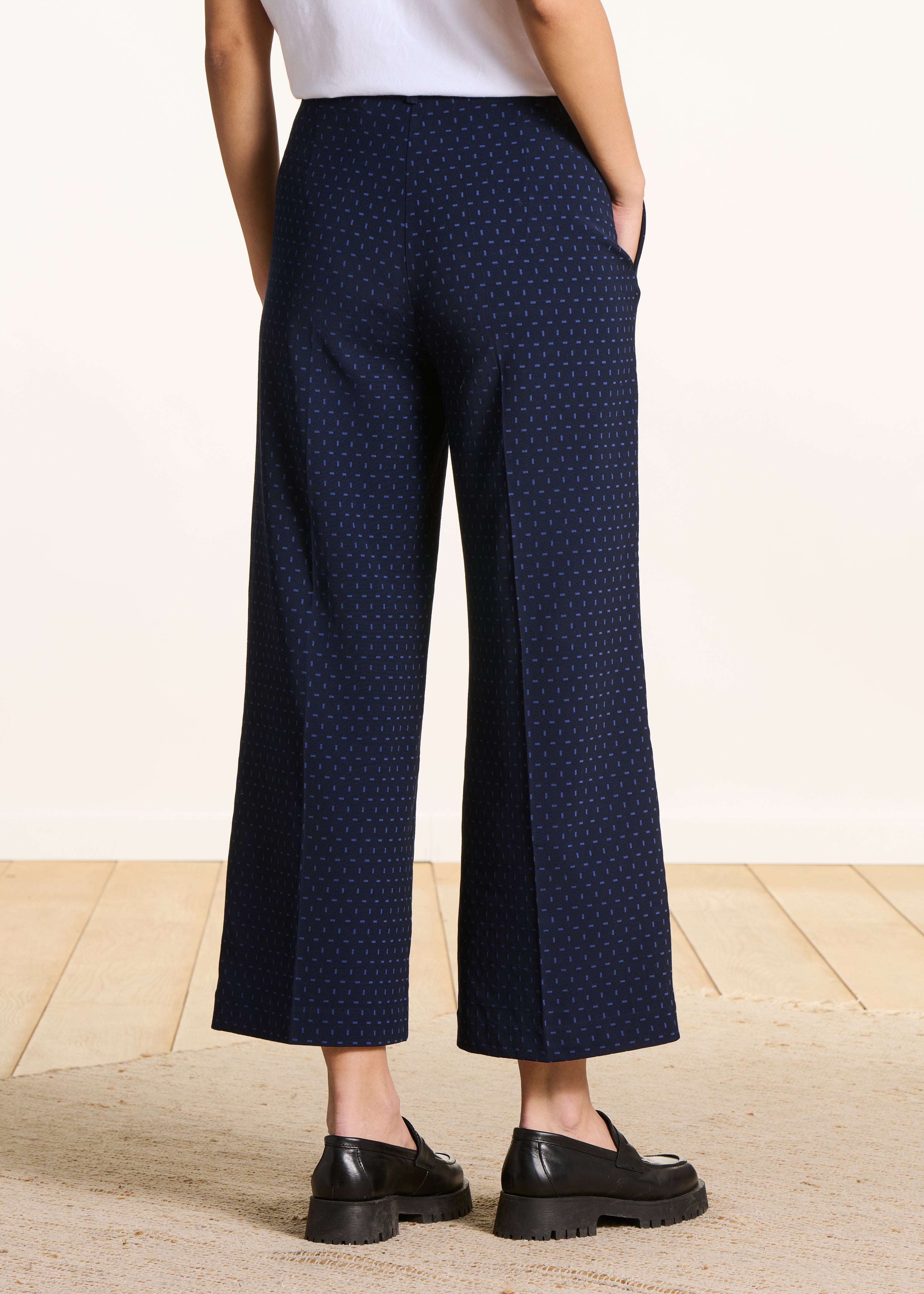 Pantalon cropped en jacquard bleu