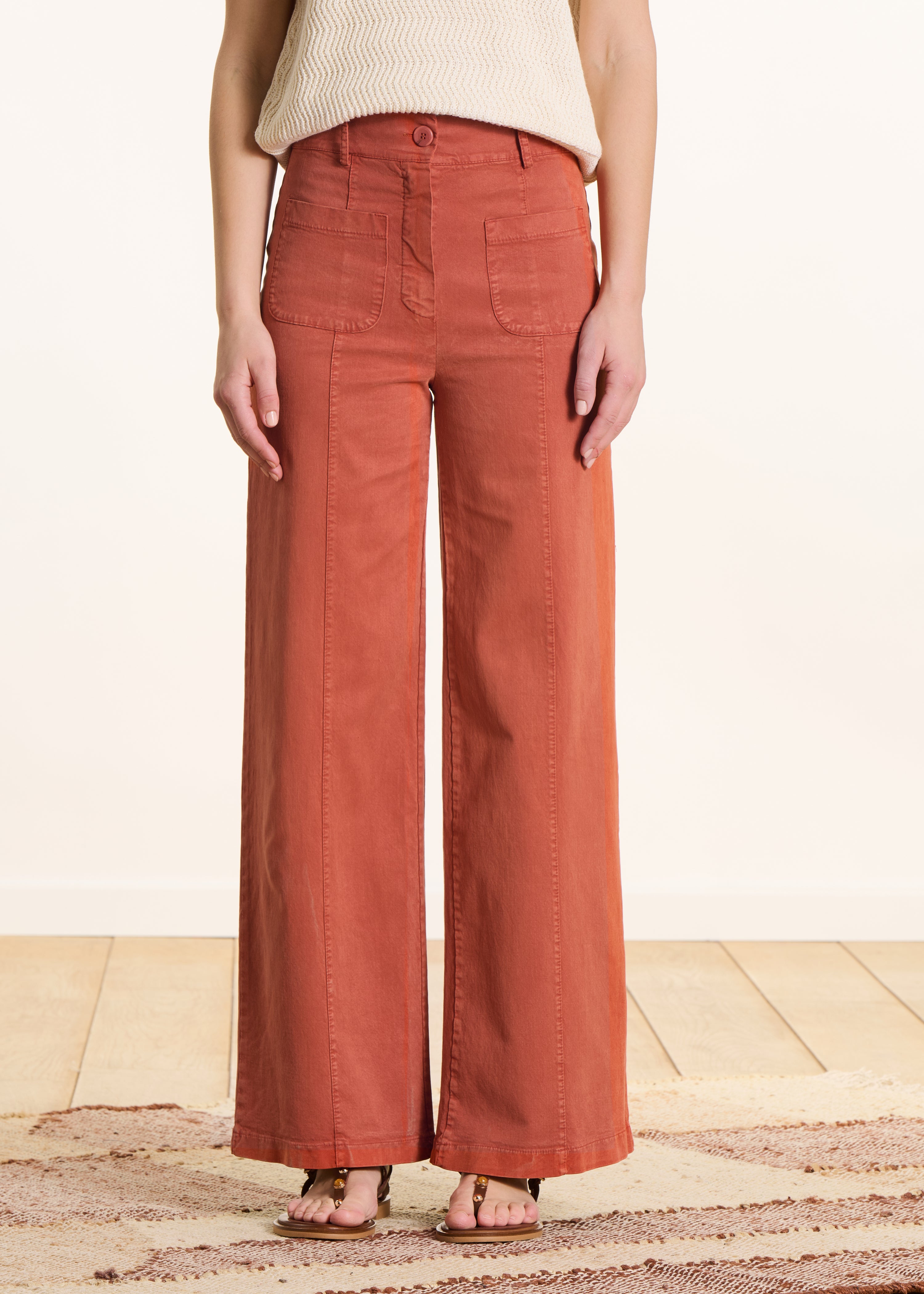 Wide terracotta trousers in canvas