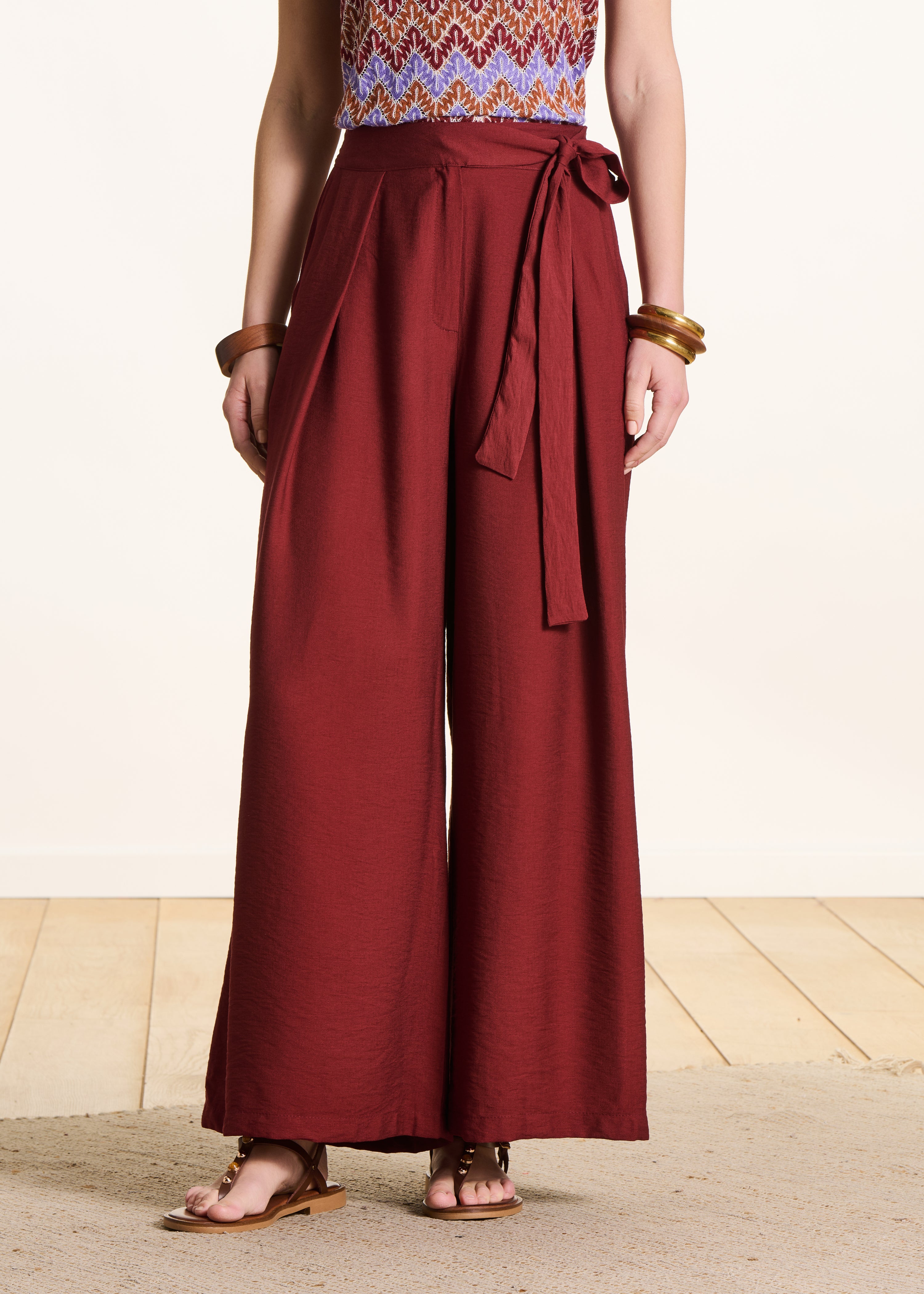 Wide Bordeaux Jacquard Trousers